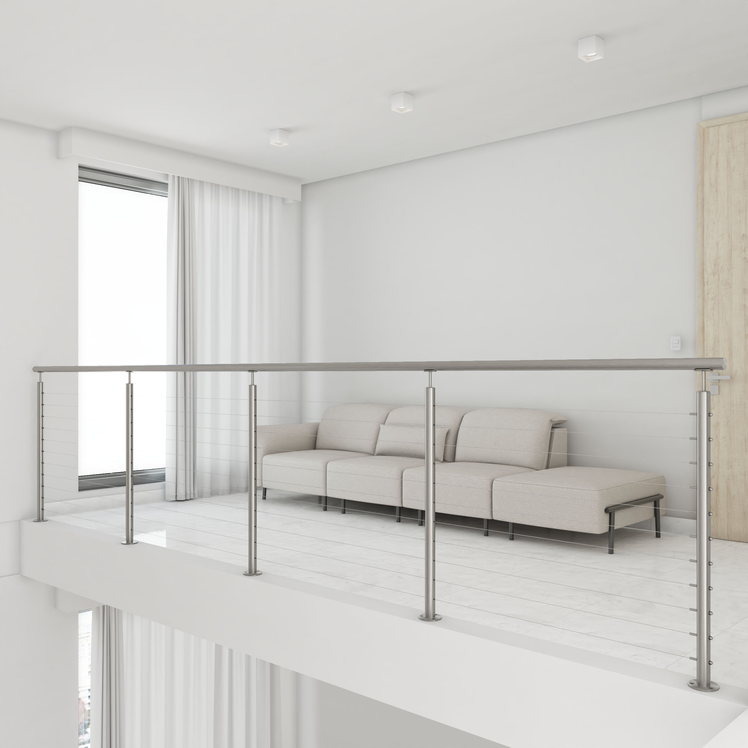 39 1/2" Round Cable Railing Post - Brushed Stainless - Image 2