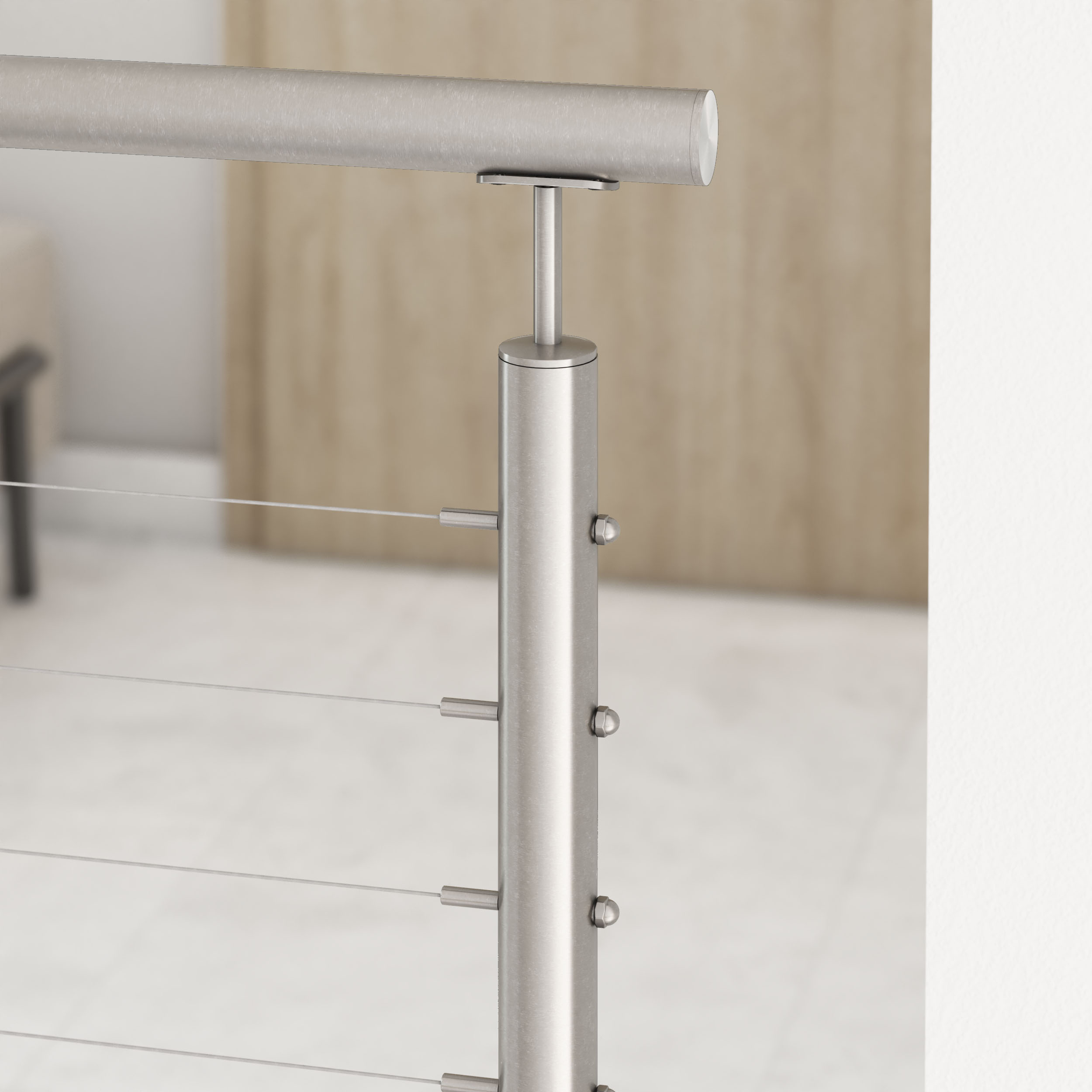 39 1/2" Round Cable Railing Post - Brushed Stainless - Image 4