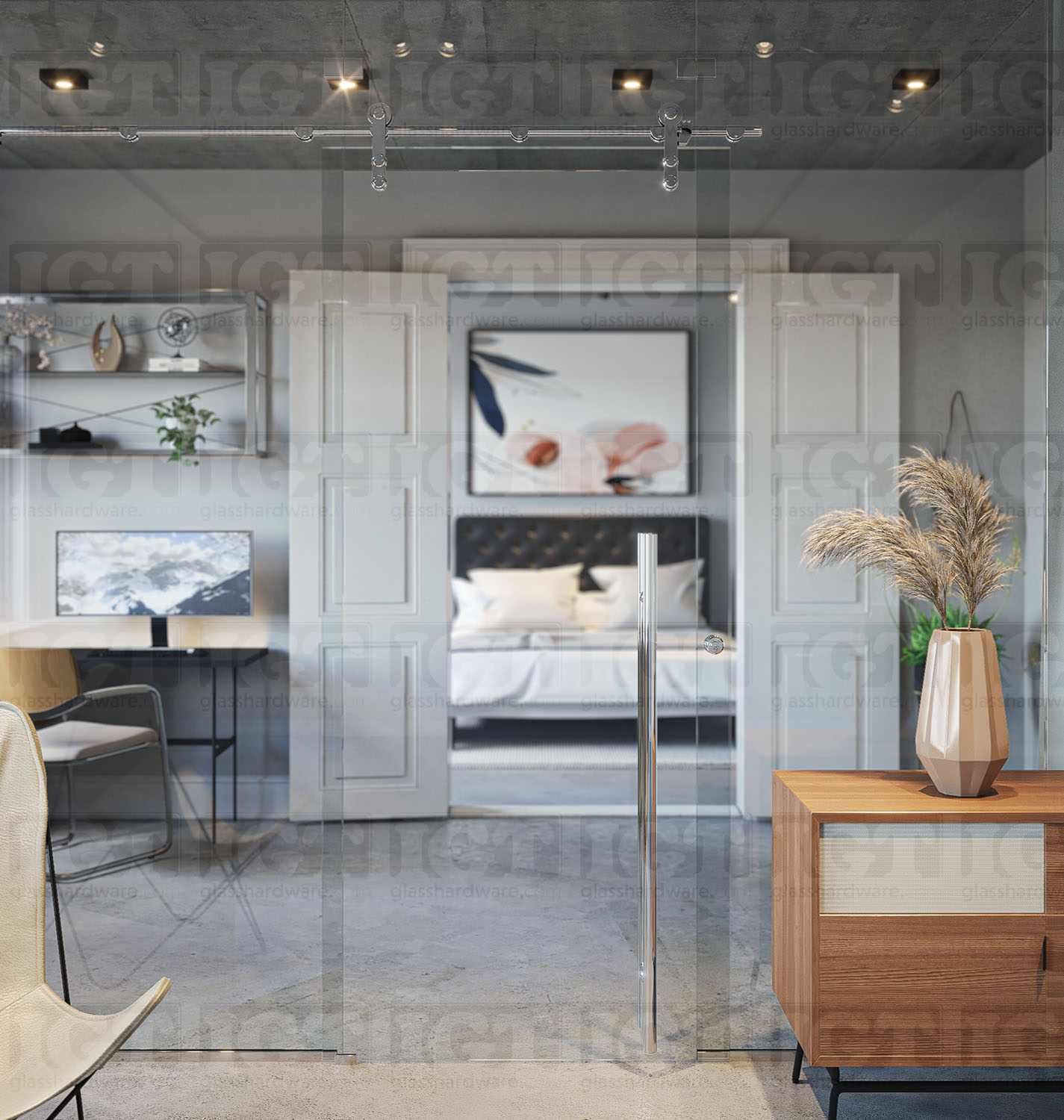 Barn Door Lock Glass-to-Glass - Polished Stainless - Image 2