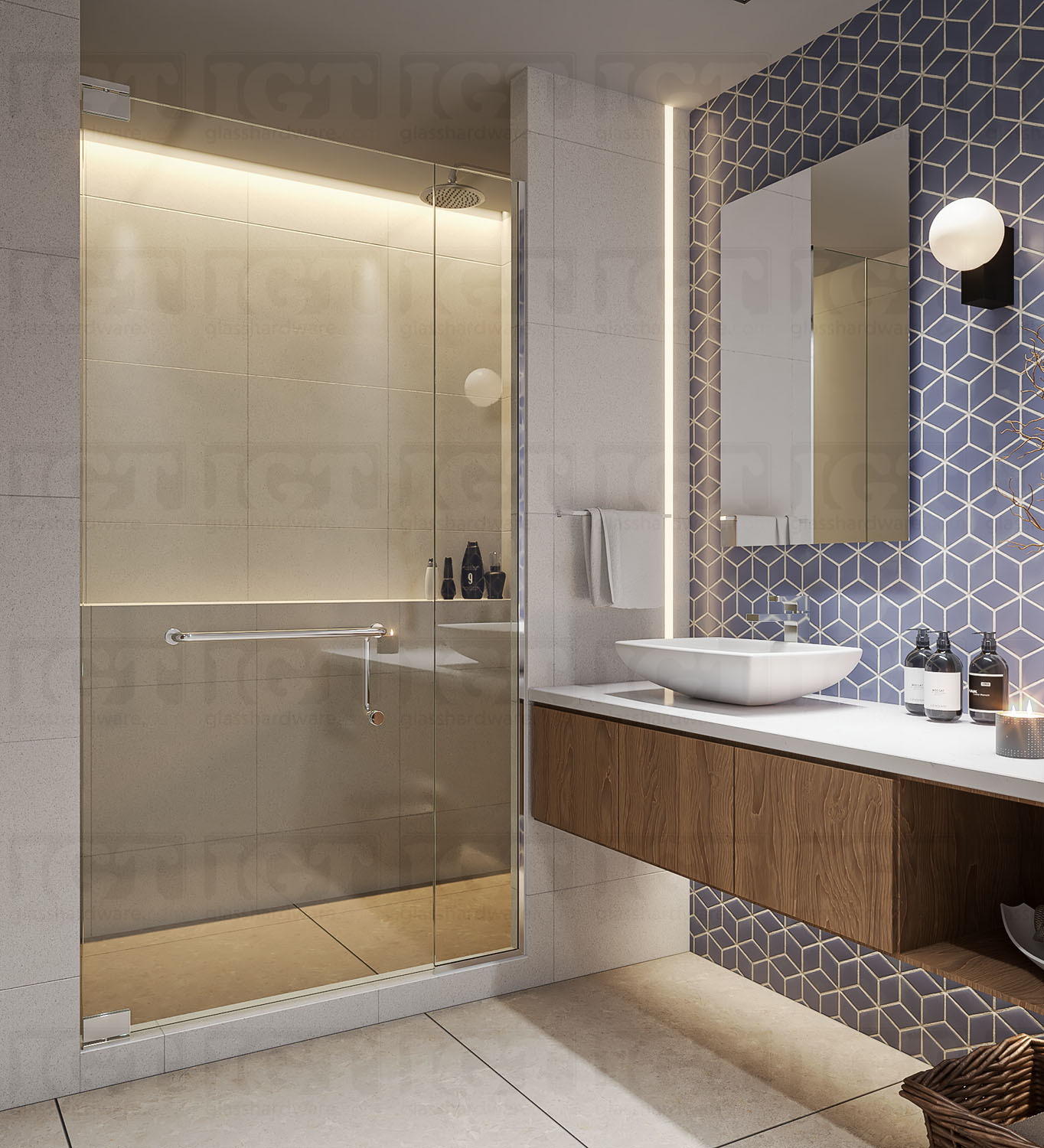 Left or Right Wall Mount Pivot Hinge - Chrome Polished - Image 2