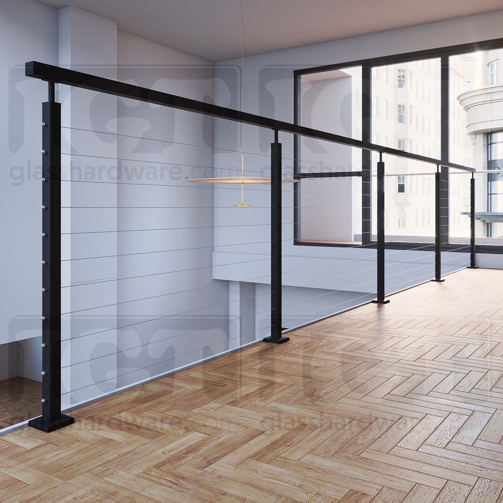 39 1/2" Square Cable Railing Post - Matte Black - Image 2