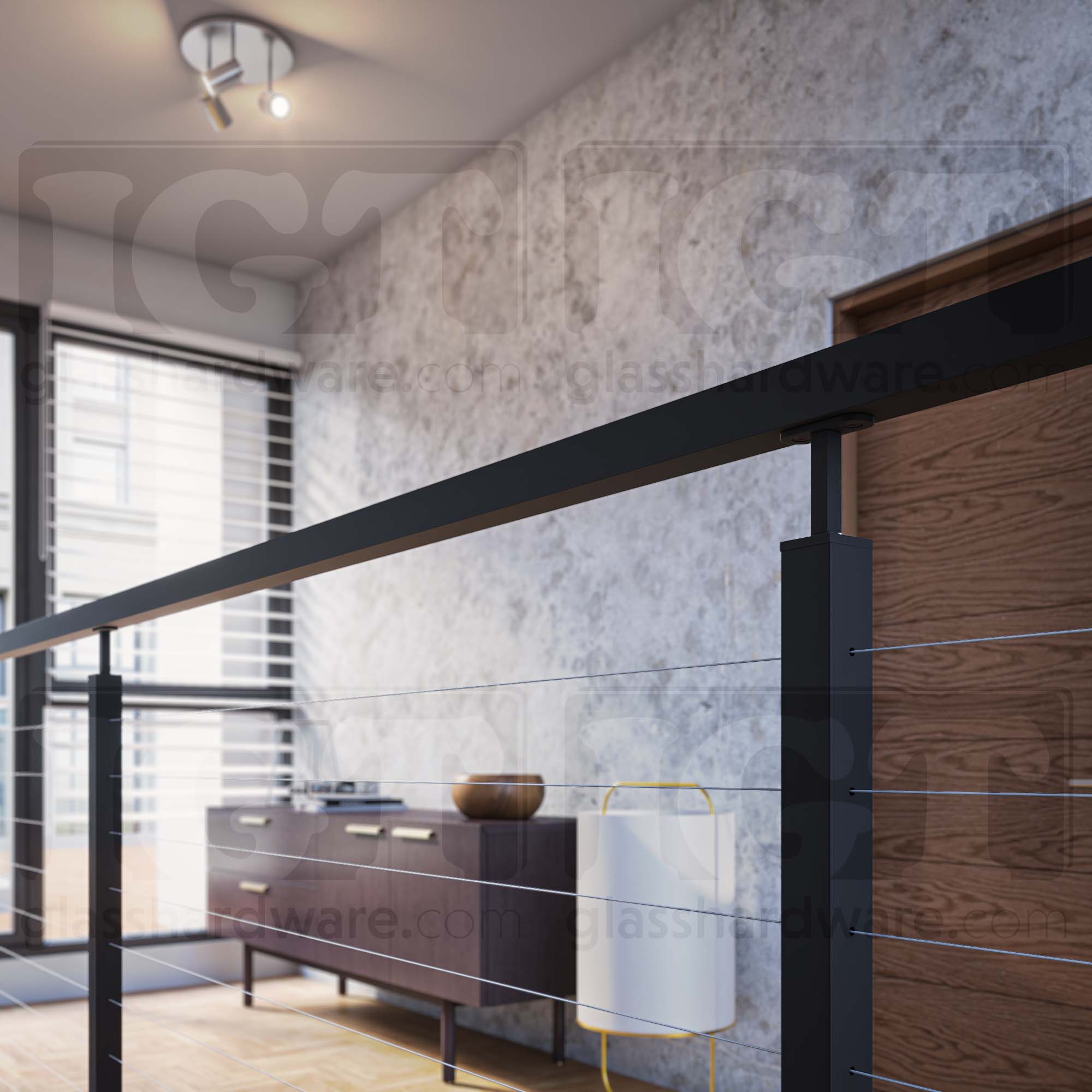 39 1/2" Square Cable Railing Post - Matte Black - Image 3
