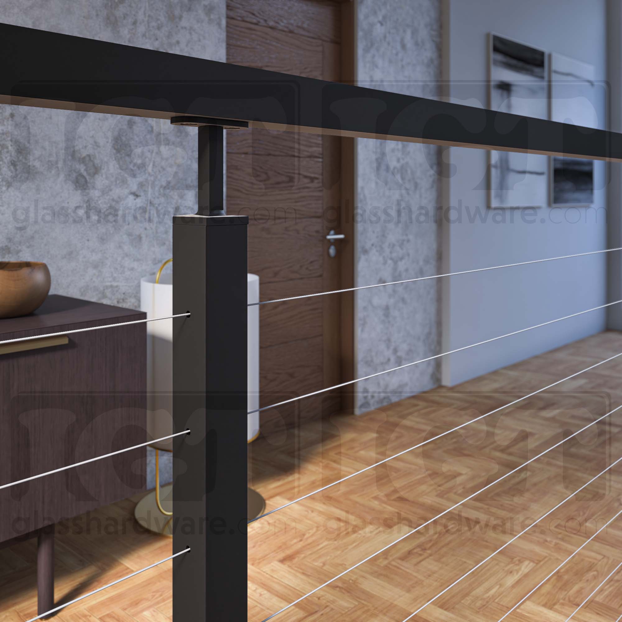 39 1/2" Square Cable Railing Post - Matte Black - Image 5