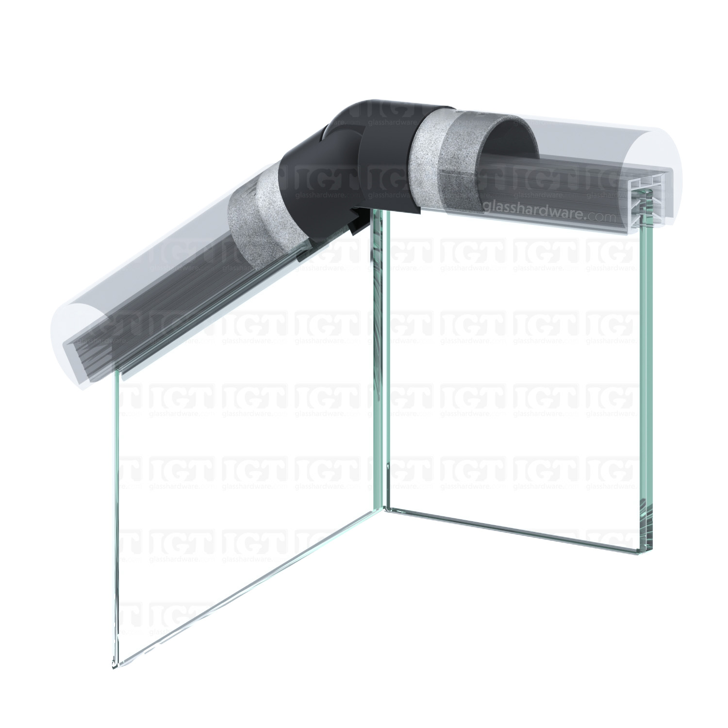55 Degree Articulated Connector for Round Cap Rail - Matte Black - Image 6