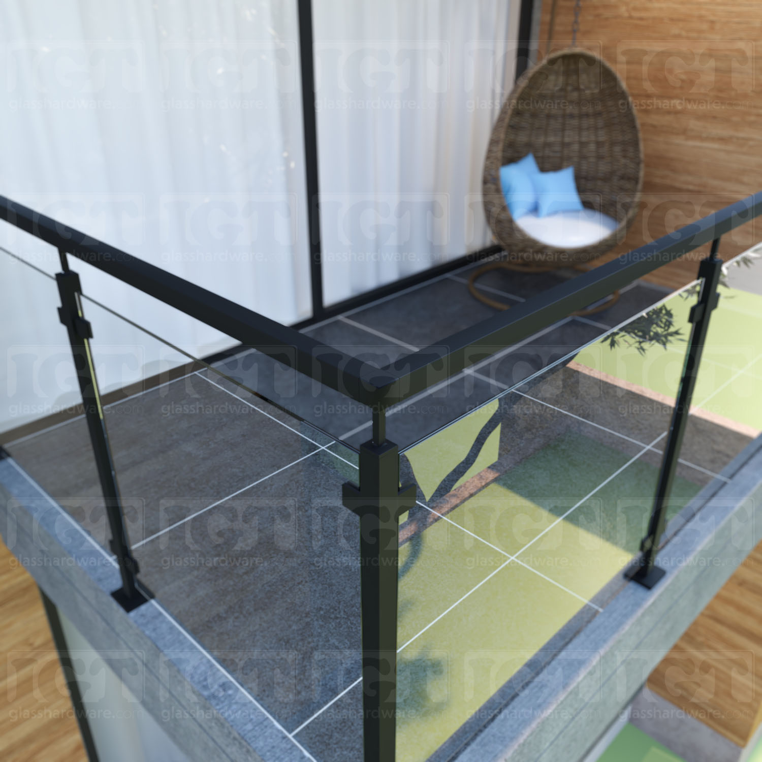 90 Degree Connector for Square Handrail - Matte Black - Image 3