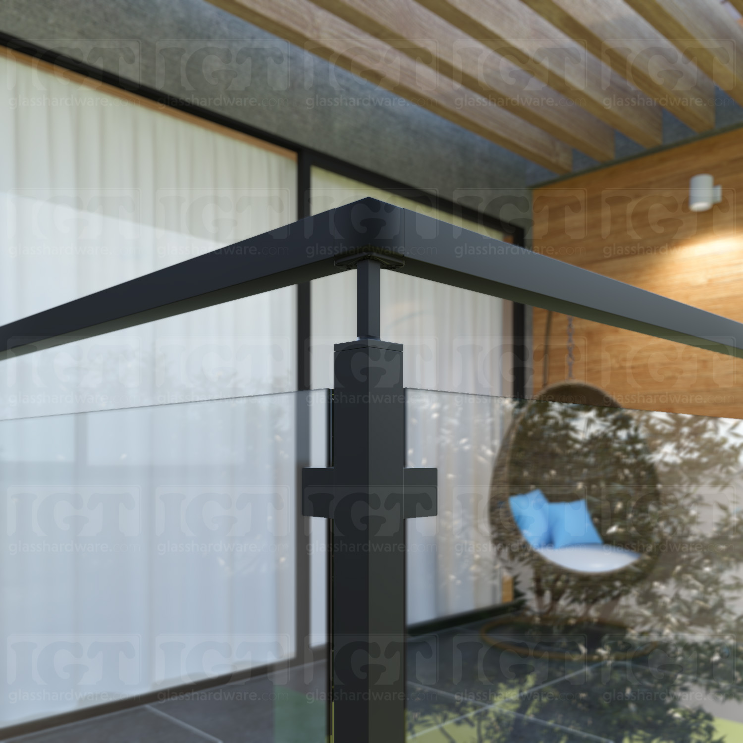 90 Degree Connector for Square Handrail - Matte Black - Image 2