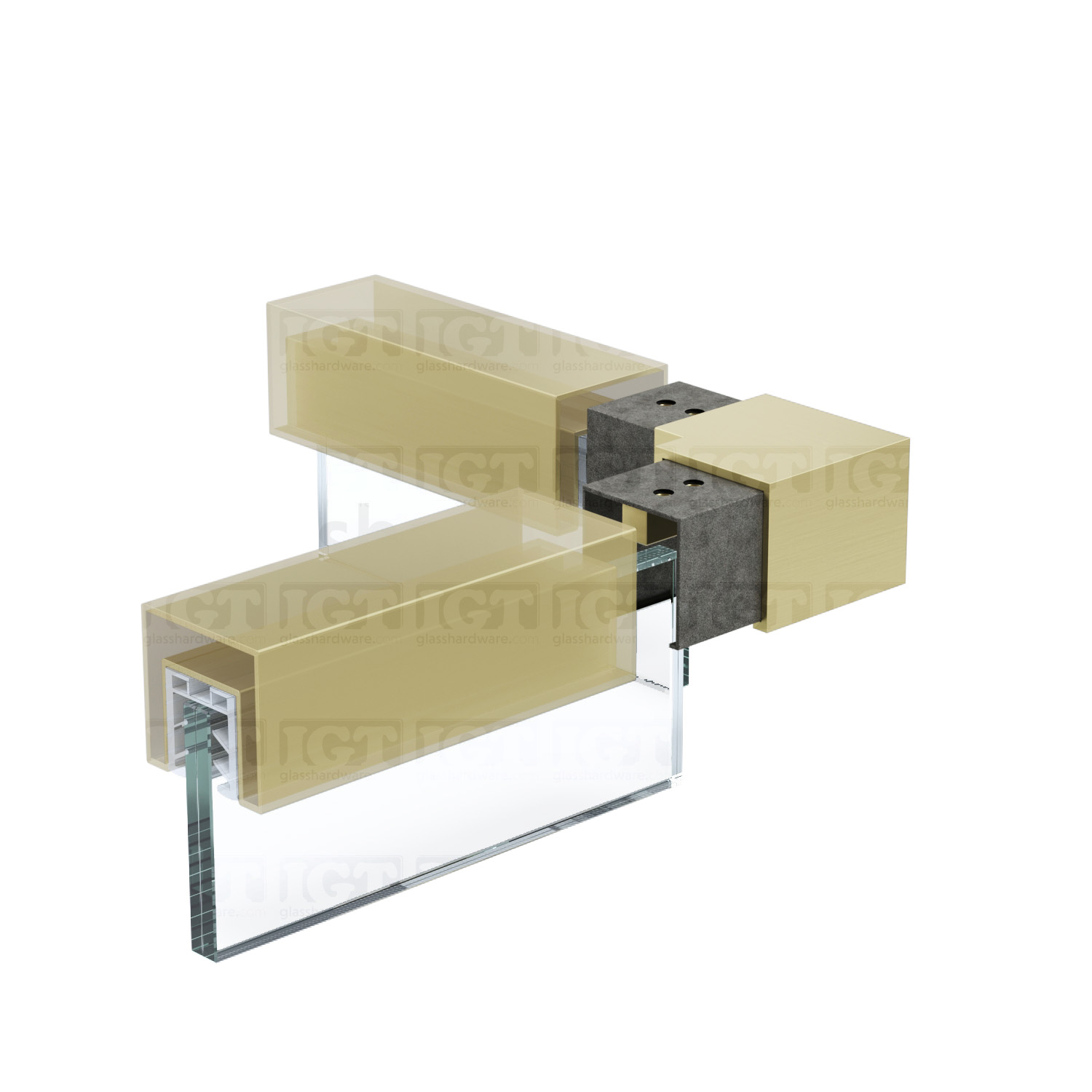 Square 90 Deg. Connector For Slotted Tube 1-9/16" S.S316 - Gold Brushed - Image 5