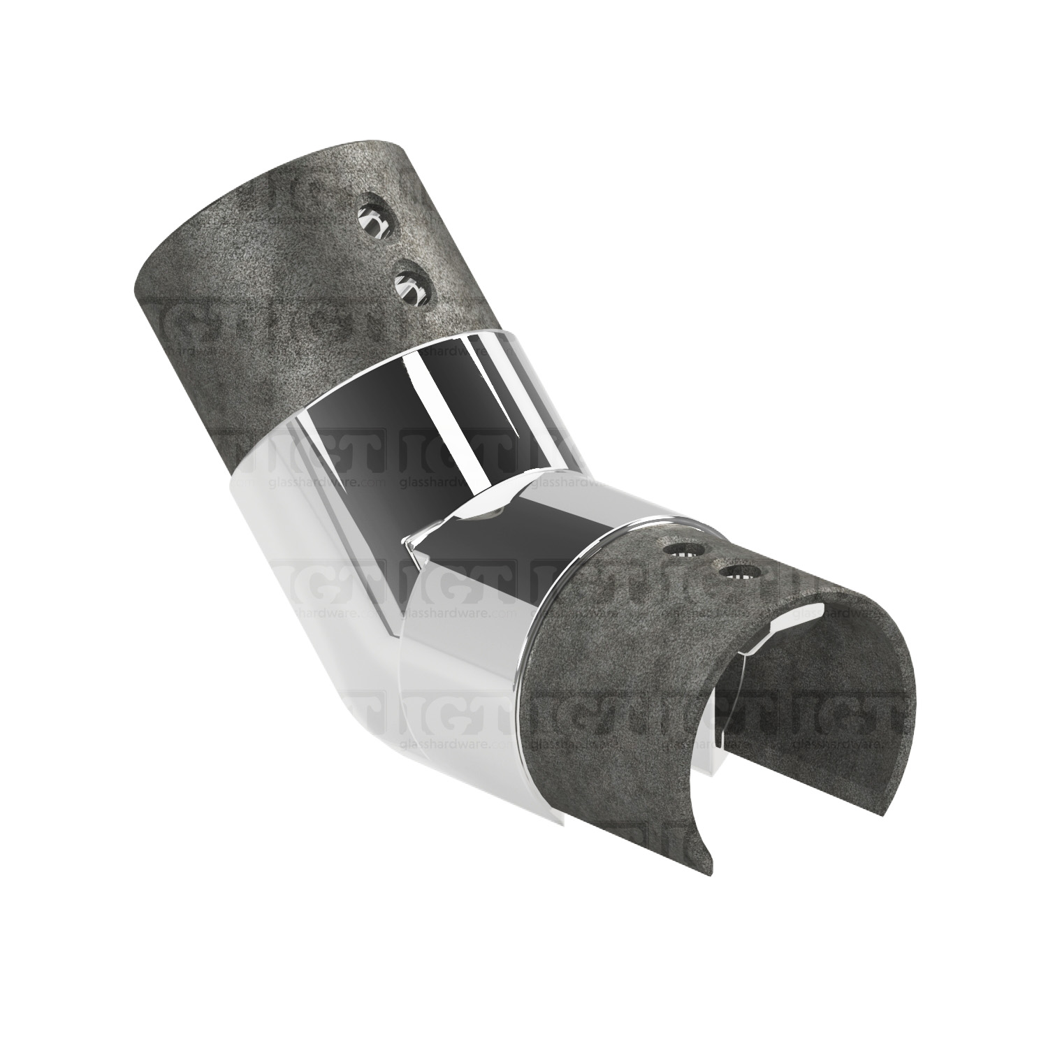 25-55 Deg. Articulated Angle Connector For Slotted Round Tube. - Polished Stainless