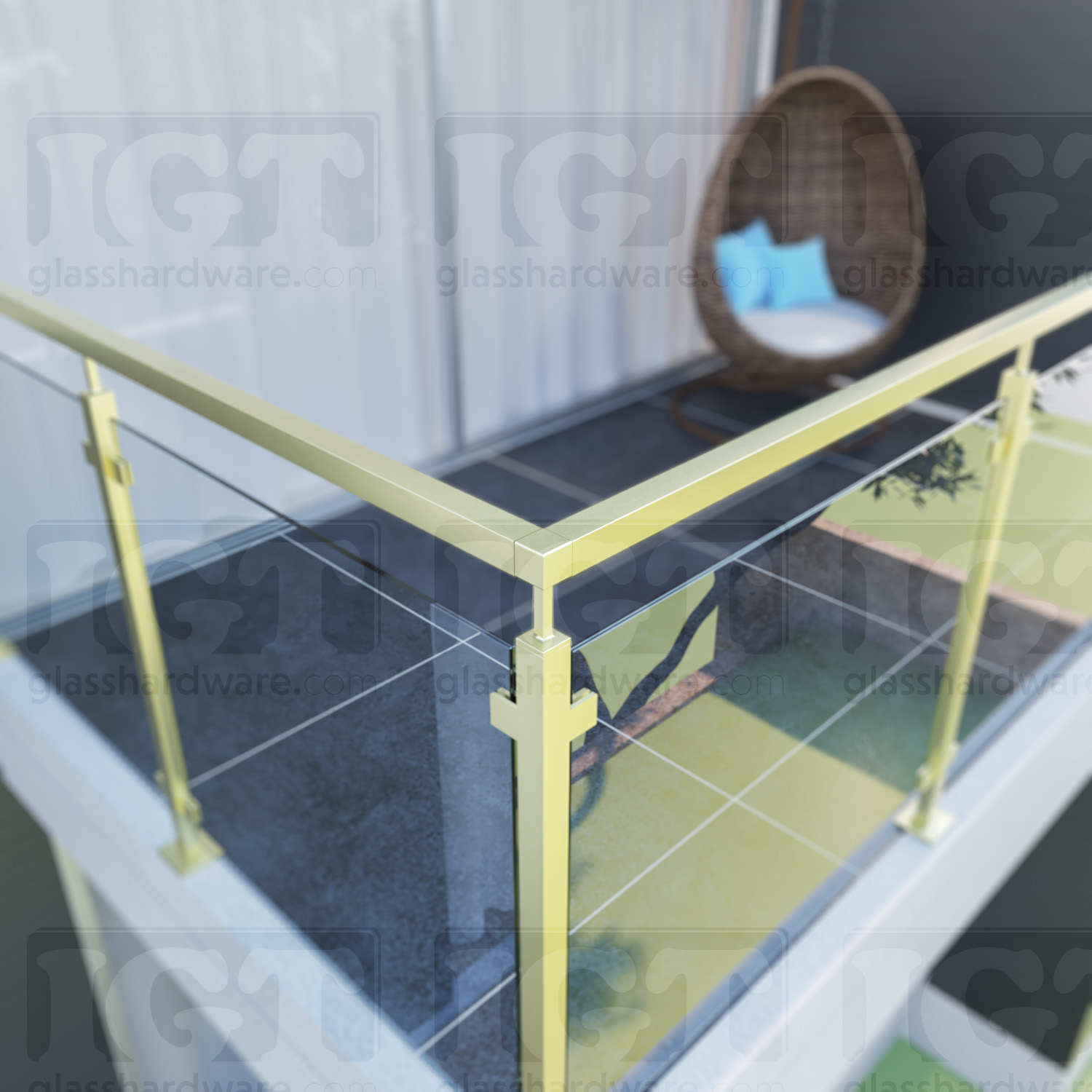 90 Degree Connector for Square Handrail - Gold Brushed - Image 5