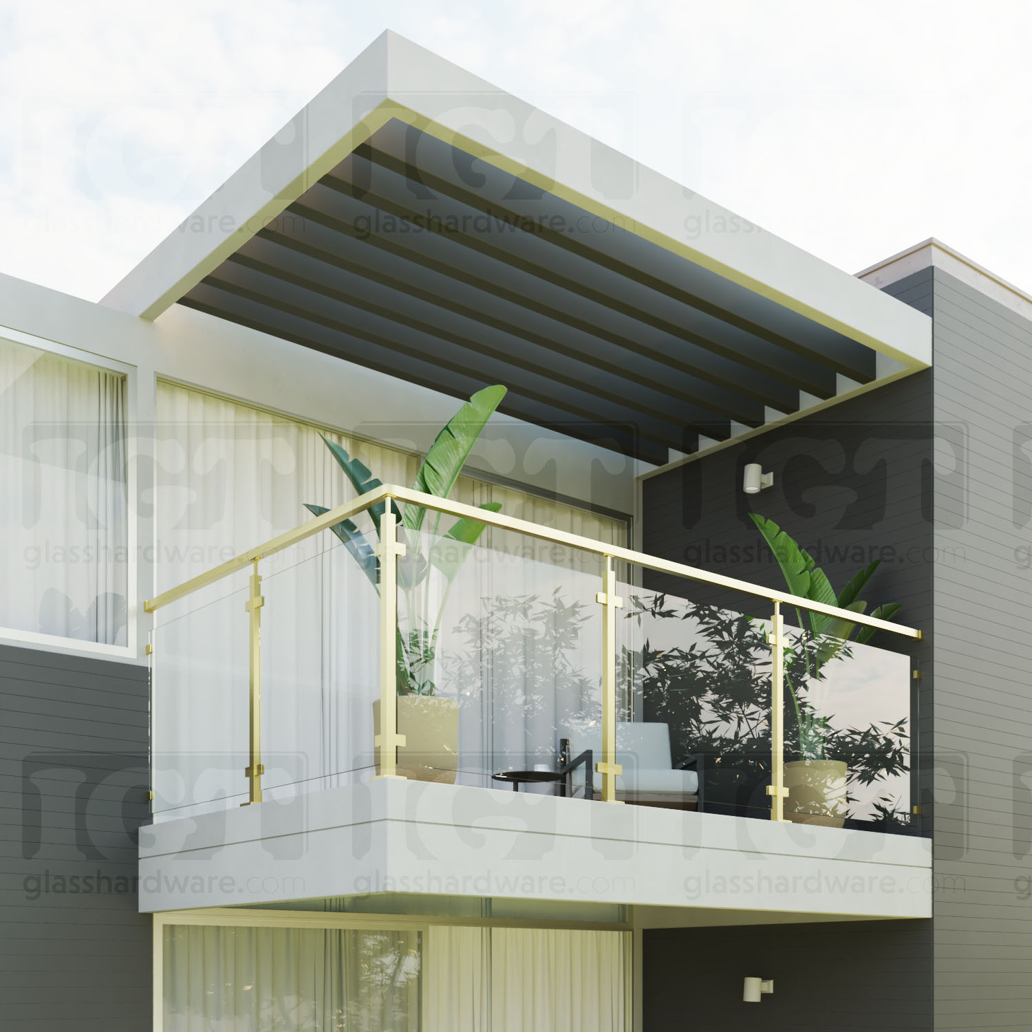 Wall Anchorage for Square Handrail - Gold Brushed - Image 3