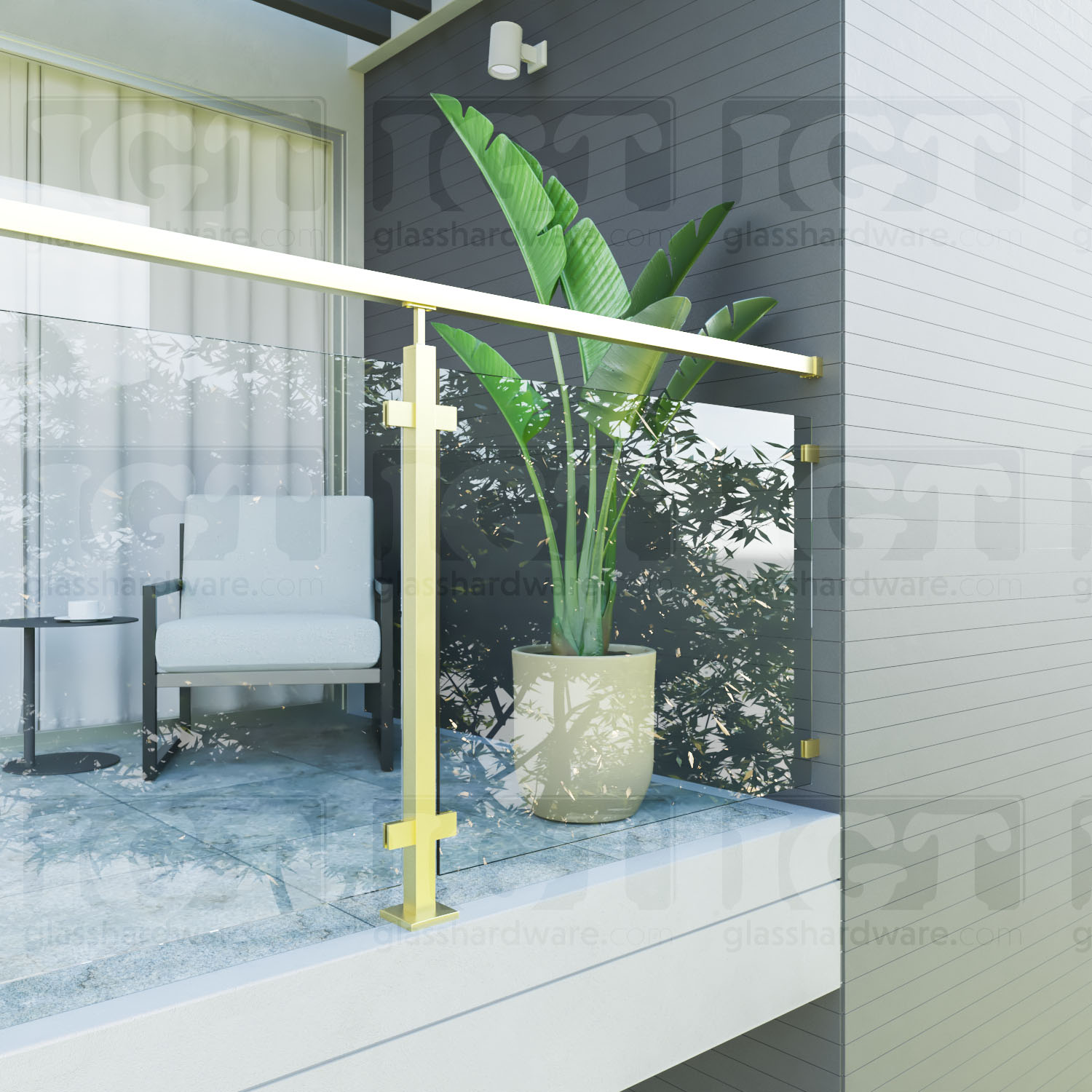 Wall Anchorage for Square Handrail - Gold Brushed - Image 5