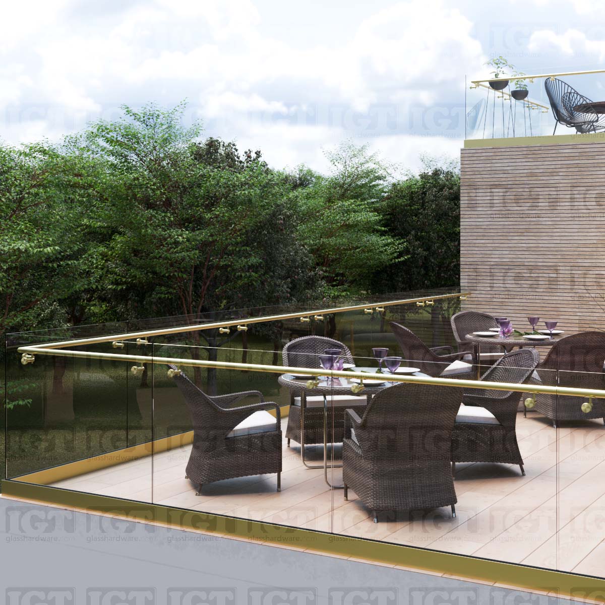 Adjustable Glass Mounted Hand Rail Bracket - Gold Brushed - Image 6