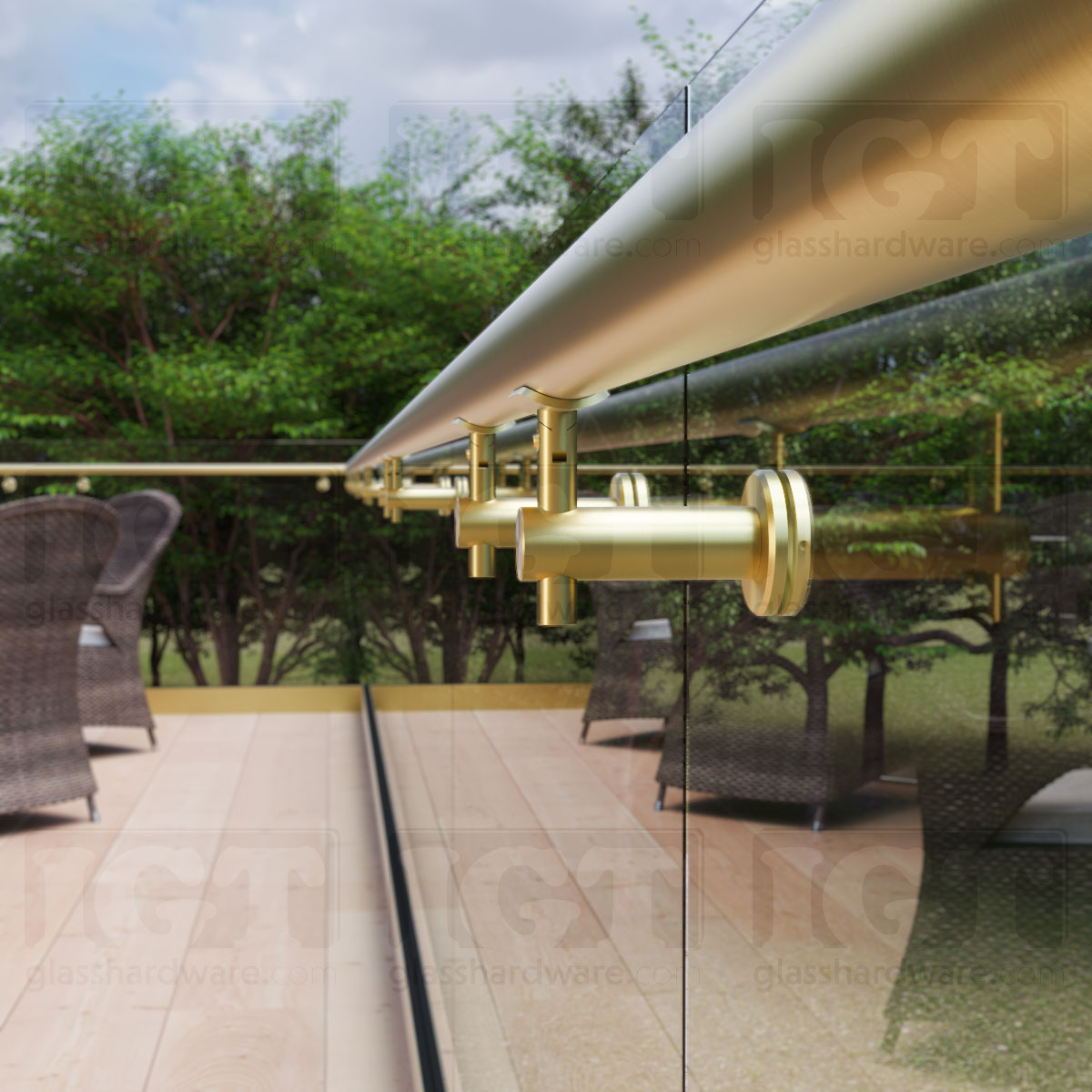 Adjustable Glass Mounted Hand Rail Bracket - Gold Brushed - Image 5