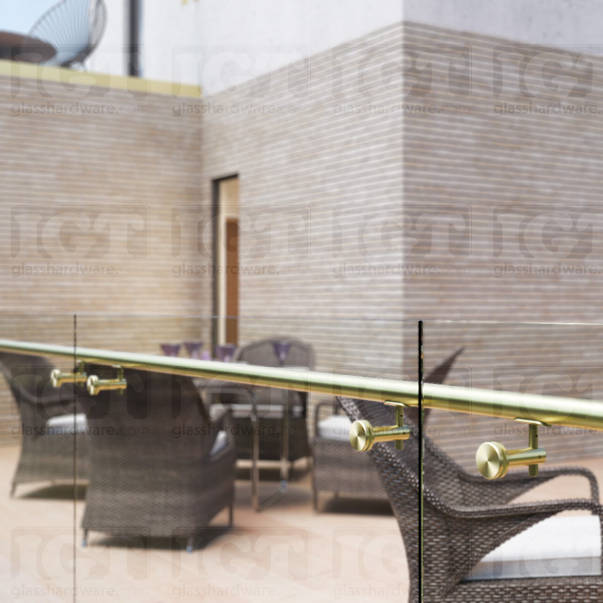 Adjustable Glass Mounted Hand Rail Bracket - Gold Brushed - Image 4