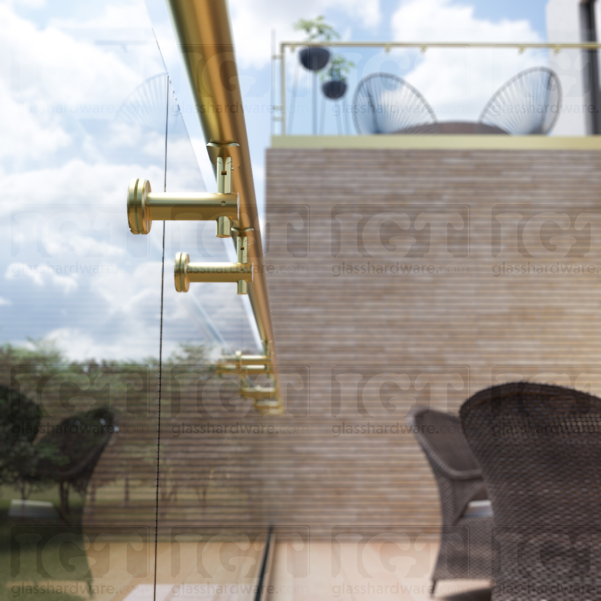 Adjustable Glass Mounted Hand Rail Bracket - Gold Brushed - Image 7