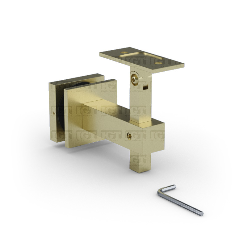 Square Adjustable Glass Mounted Hand Rail Bracket - Gold Brushed - Image 7