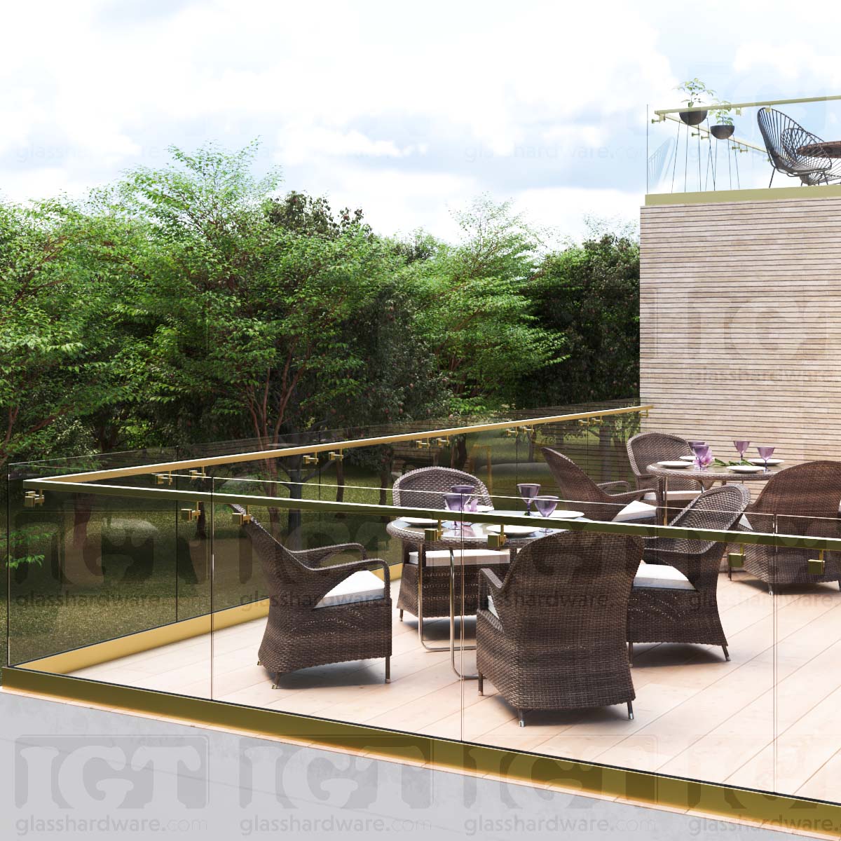 Square Adjustable Glass Mounted Hand Rail Bracket - Gold Brushed - Image 2