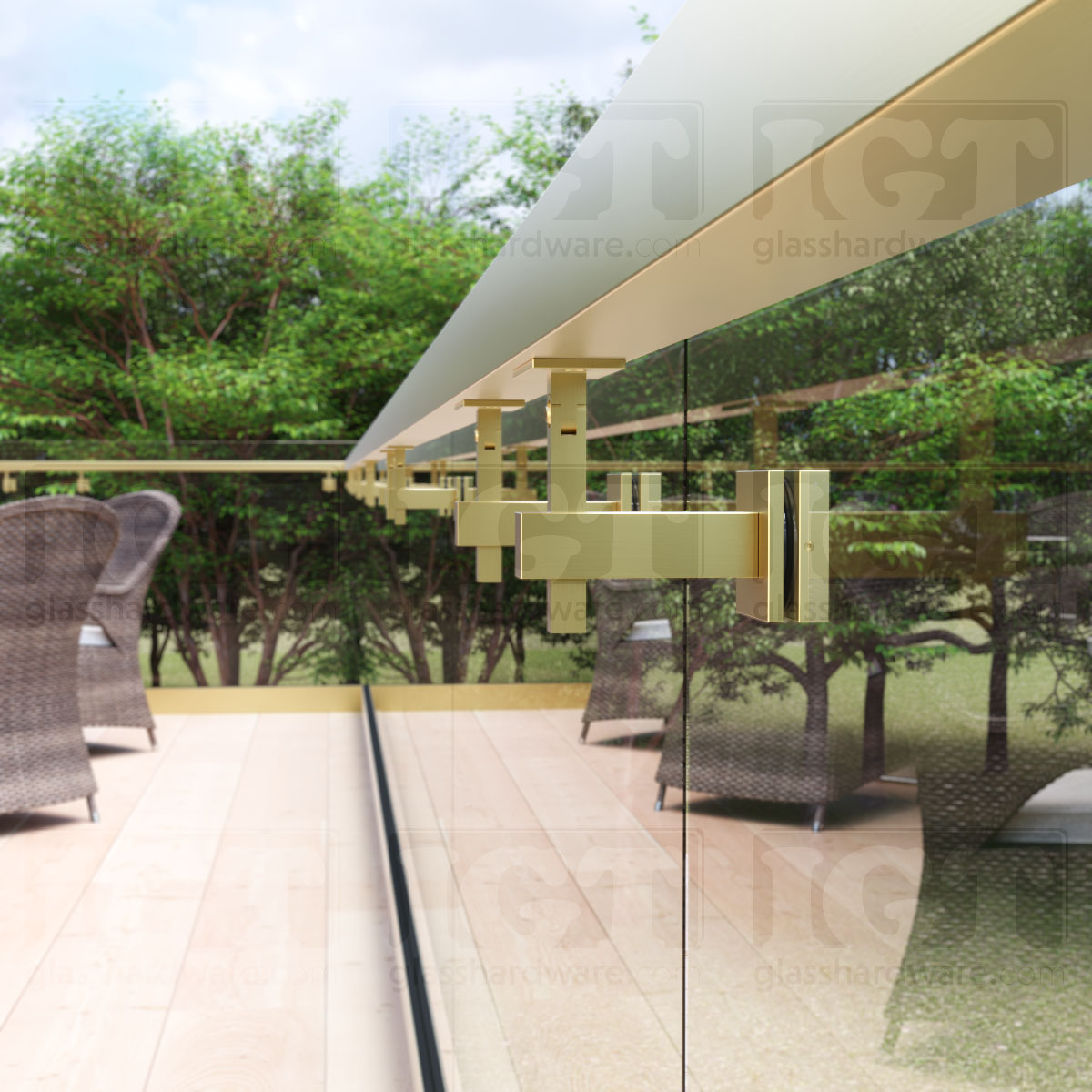 Square Adjustable Glass Mounted Hand Rail Bracket - Gold Brushed - Image 3