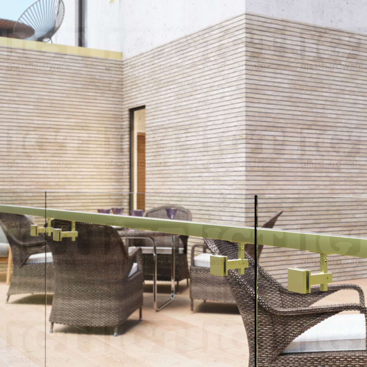 Square Adjustable Glass Mounted Hand Rail Bracket - Gold Brushed - Image 4