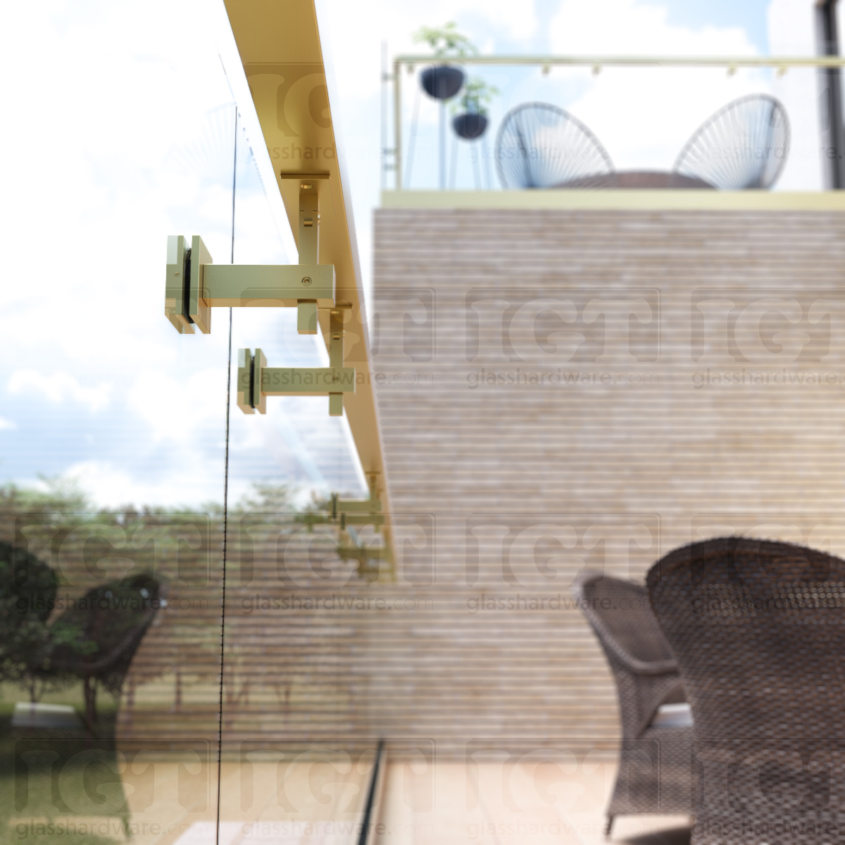 Square Adjustable Glass Mounted Hand Rail Bracket - Gold Brushed - Image 5