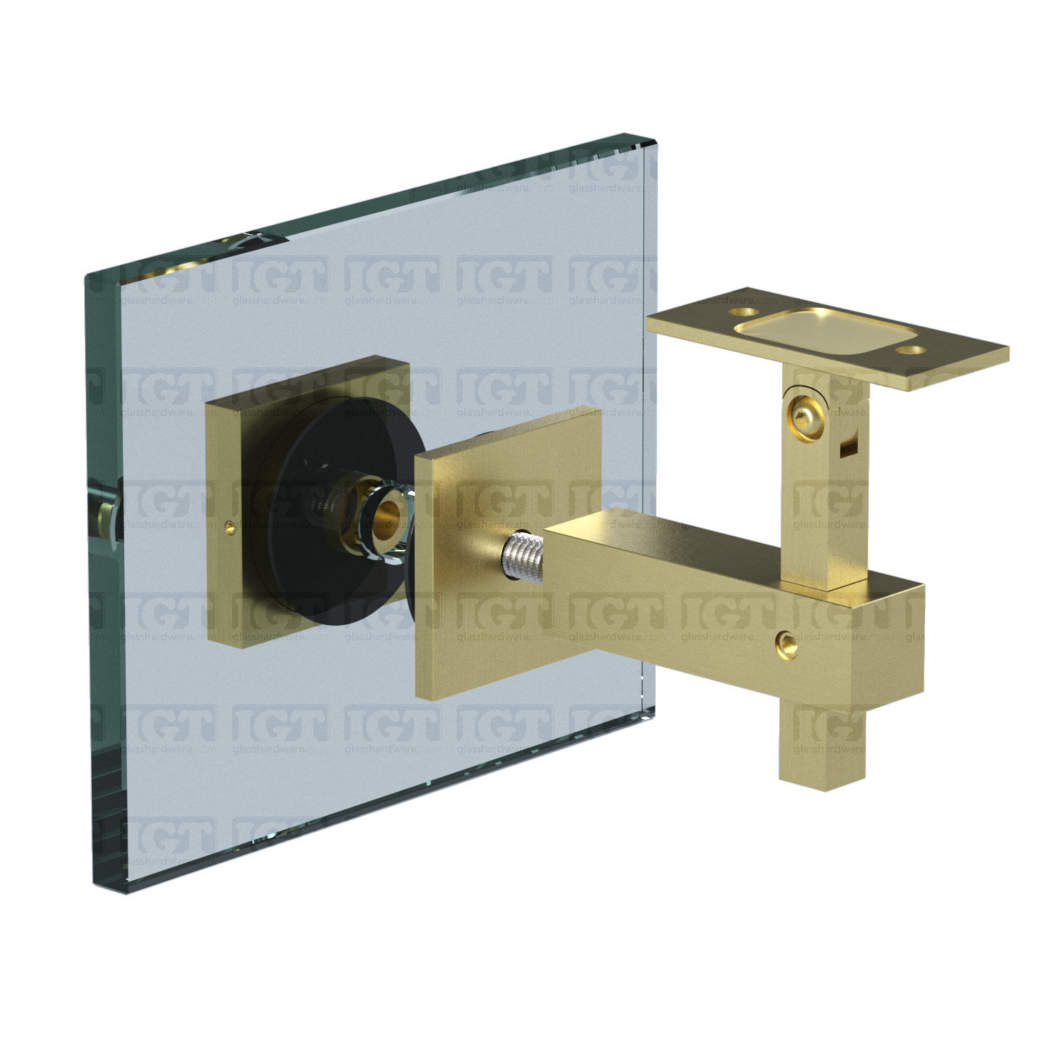 Square Adjustable Glass Mounted Hand Rail Bracket - Gold Brushed - Image 6