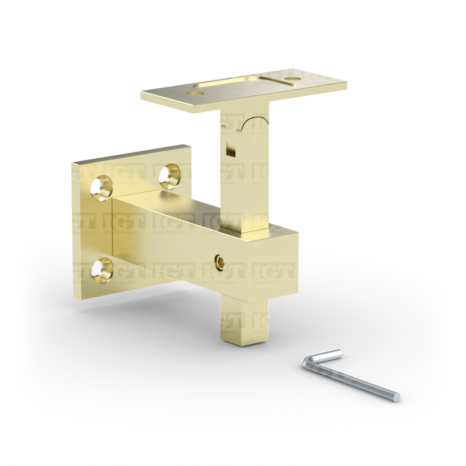 Square Wall Mount Adjustable Hand Rail Bracket - Gold Brushed - Image 7