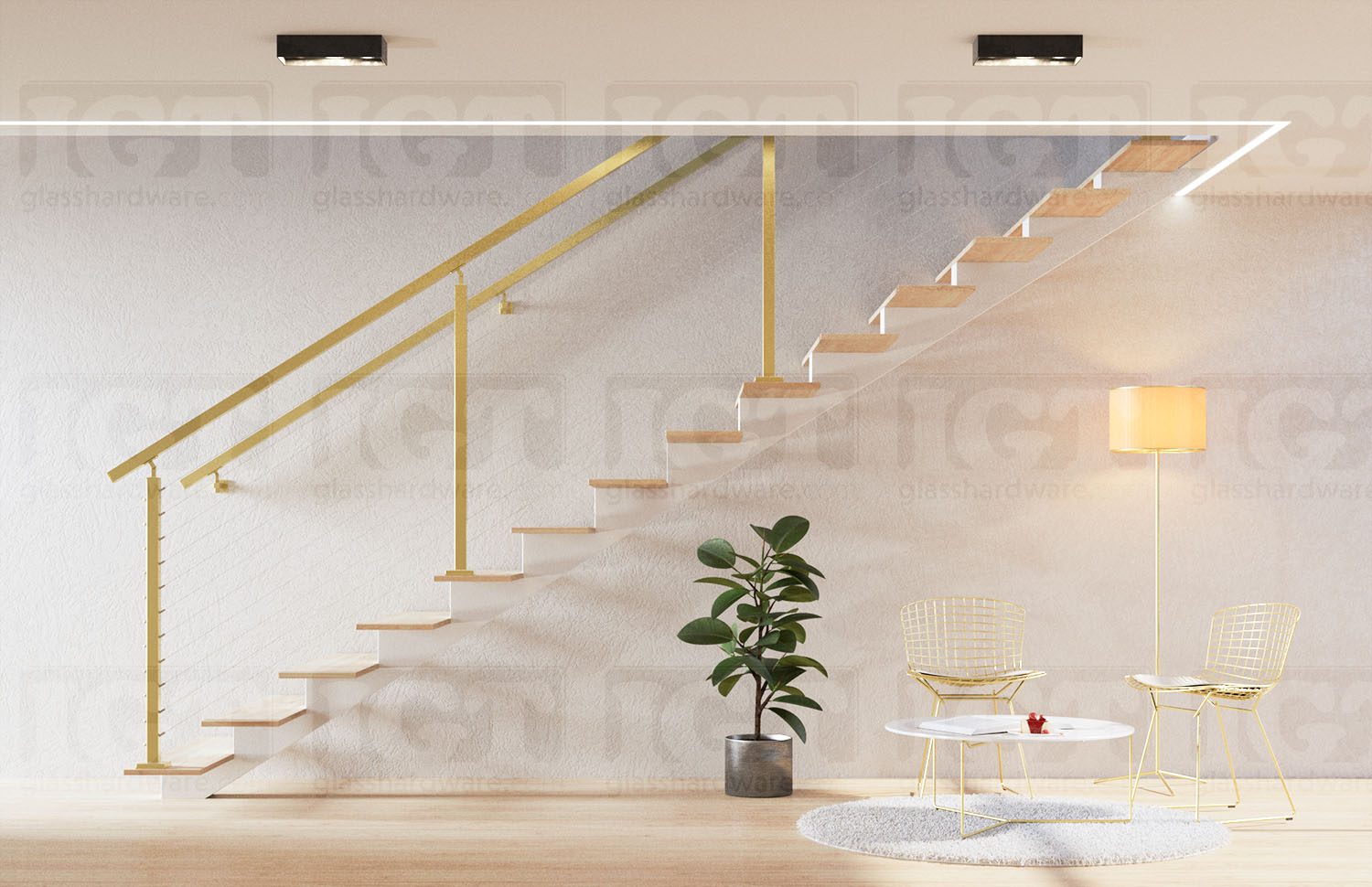 Square Wall Mount Adjustable Hand Rail Bracket - Gold Brushed - Image 5