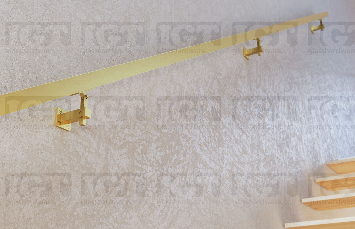 Square Wall Mount Adjustable Hand Rail Bracket - Gold Brushed - Image 3