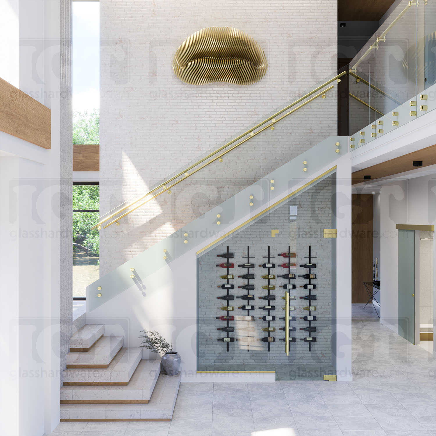 Wall Mount Adjustable Hand Rail Bracket, Round - Gold Brushed - Image 2