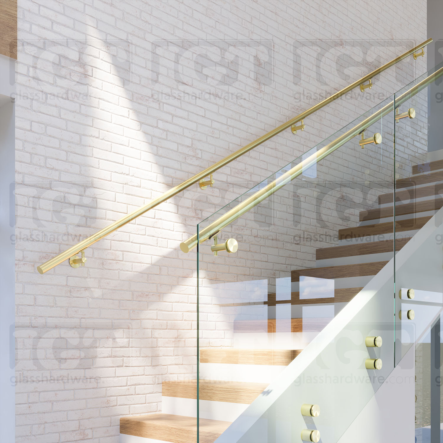 Wall Mount Adjustable Hand Rail Bracket, Round - Gold Brushed - Image 4