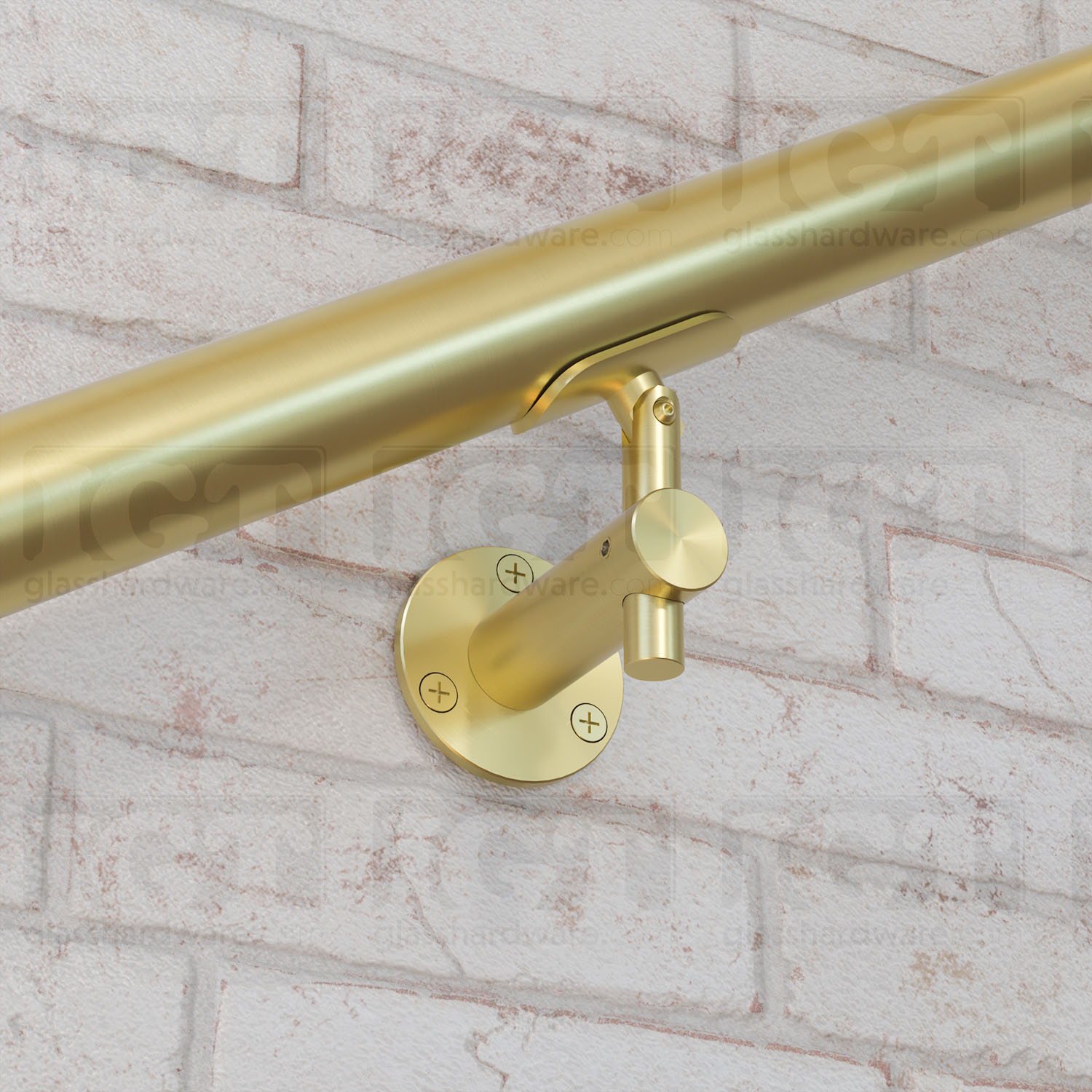 Wall Mount Adjustable Hand Rail Bracket, Round - Gold Brushed - Image 5