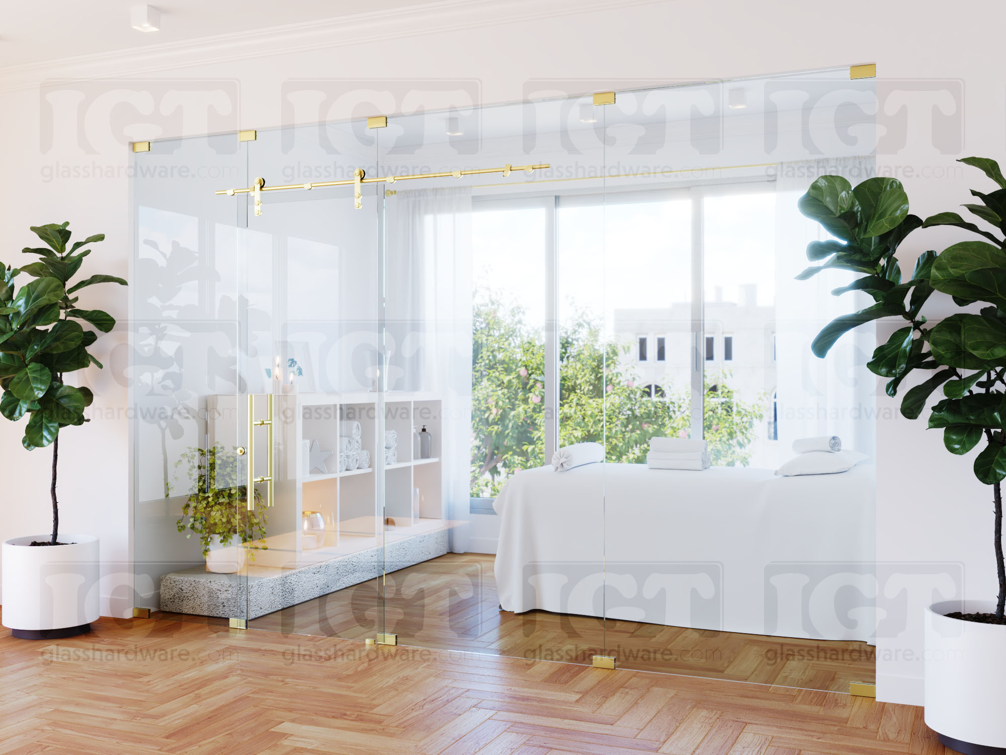 Barn Door Glass-to-Glass Bracket - Gold Brushed - Image 2