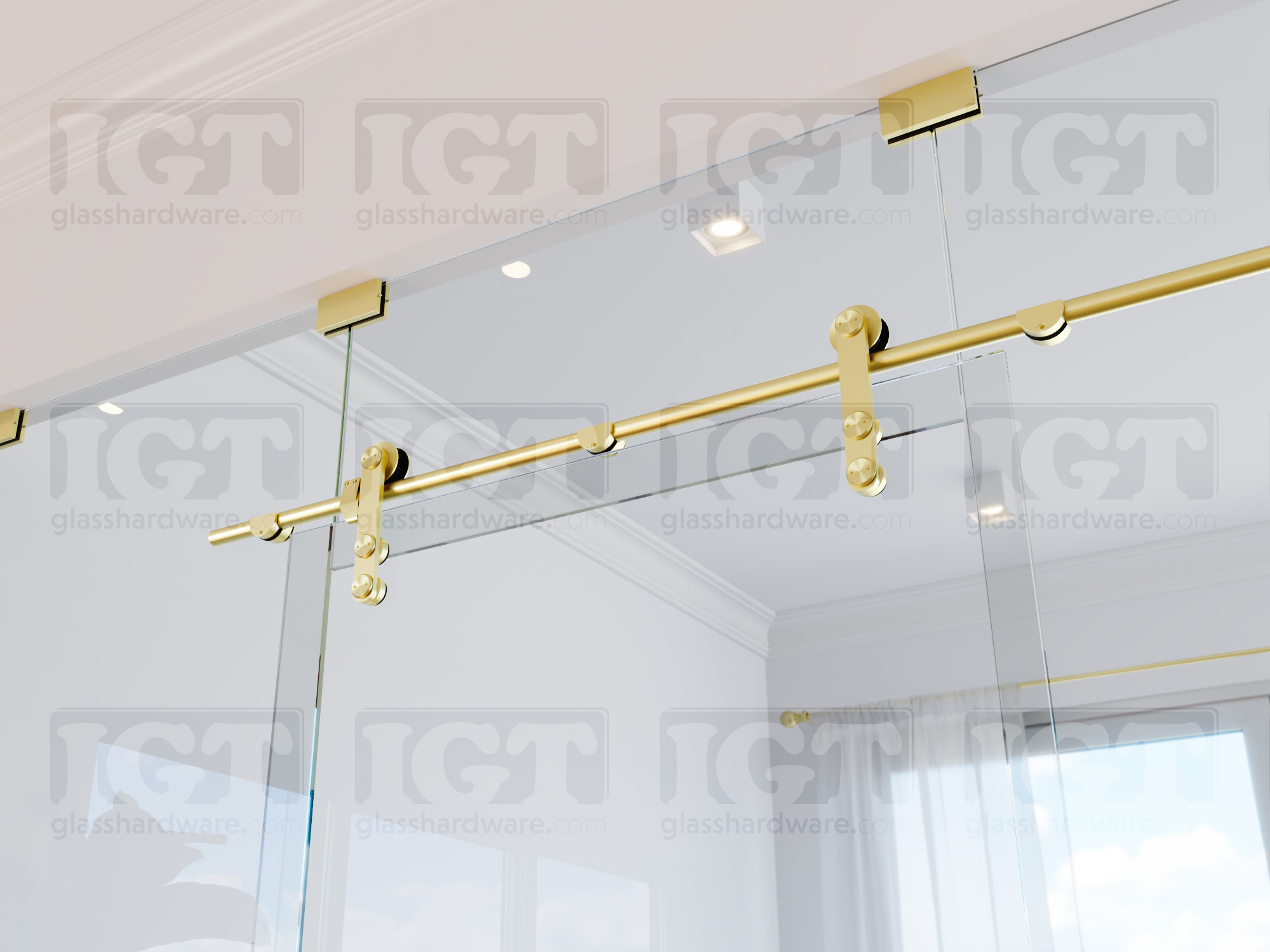 Barn Door Glass-to-Glass Bracket - Gold Brushed - Image 5