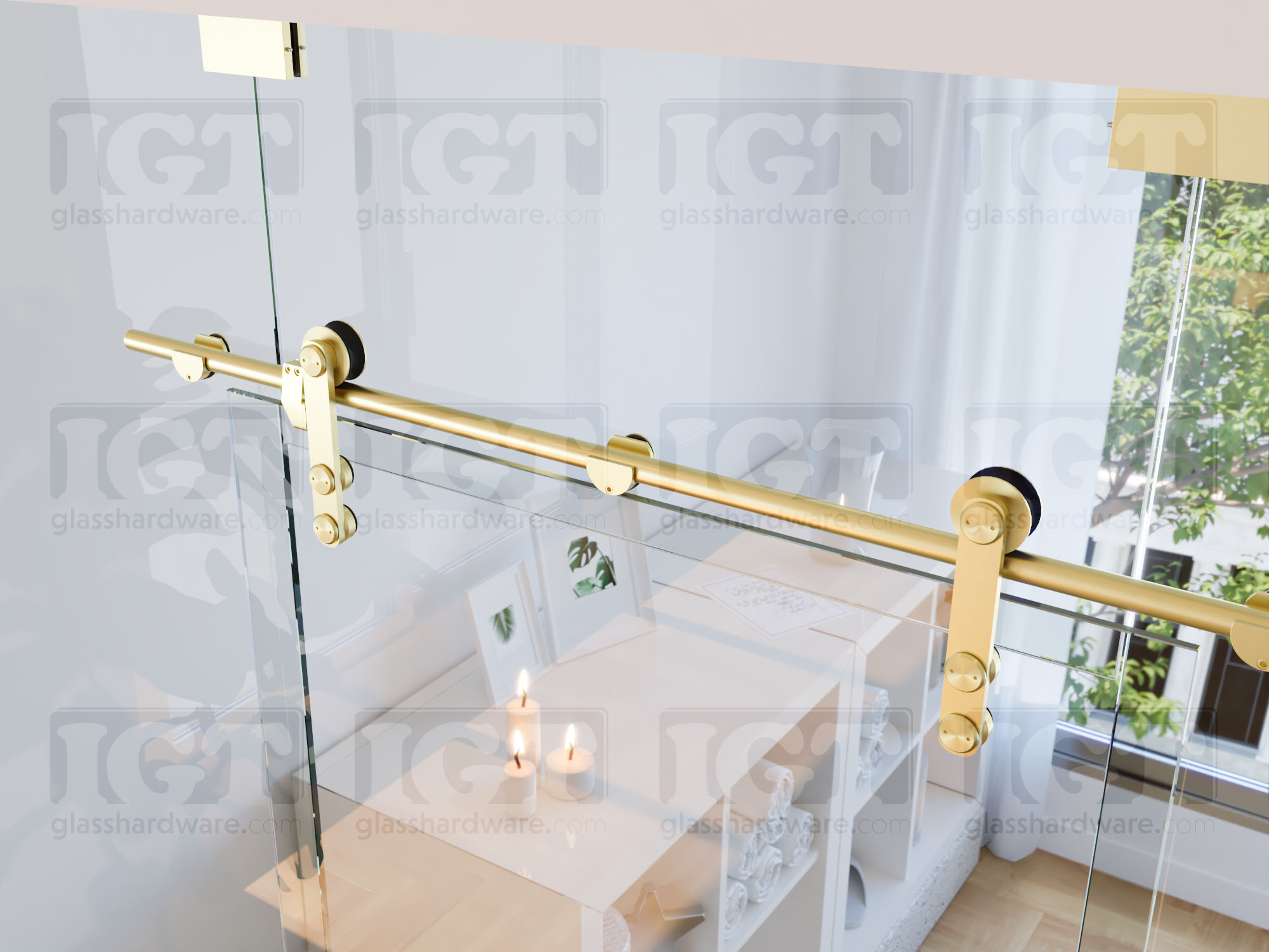 Barn Door Glass-to-Glass Bracket - Gold Brushed - Image 3