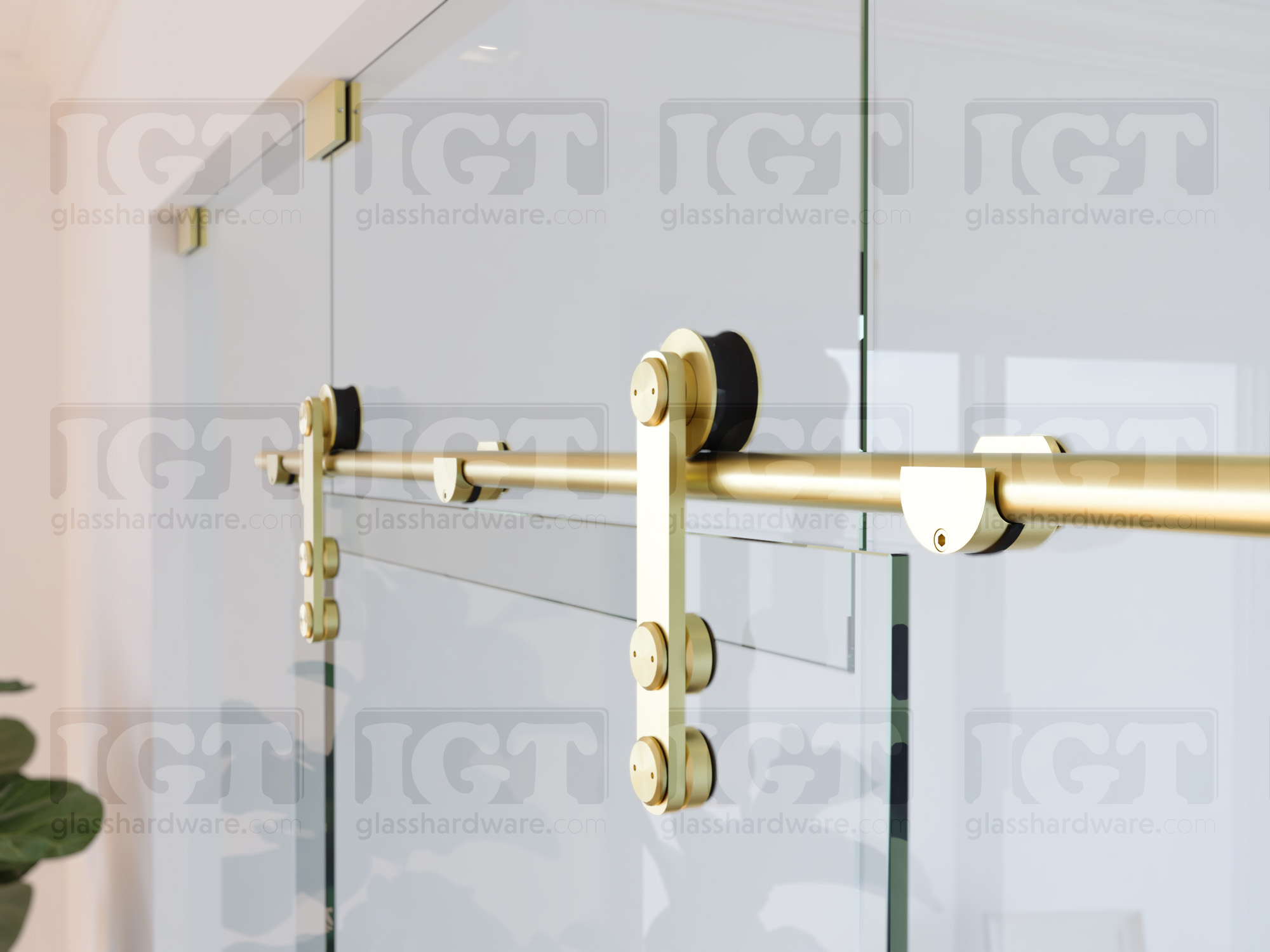 Barn Door Glass-to-Glass Bracket - Gold Brushed - Image 4