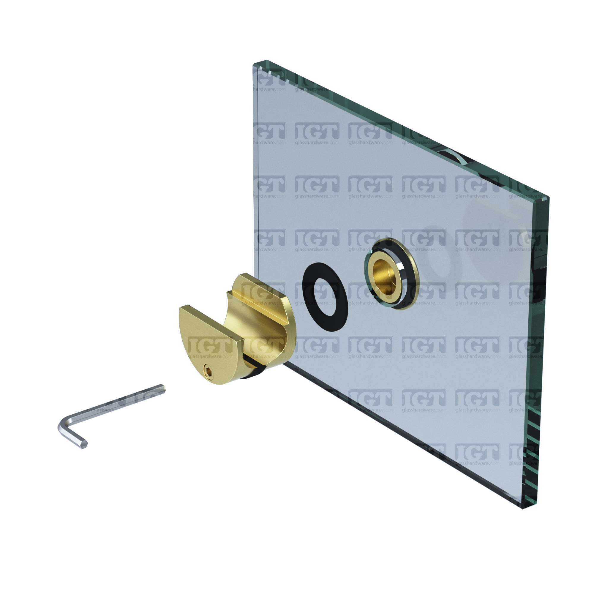 Barn Door Glass-to-Glass Bracket - Gold Brushed - Image 6