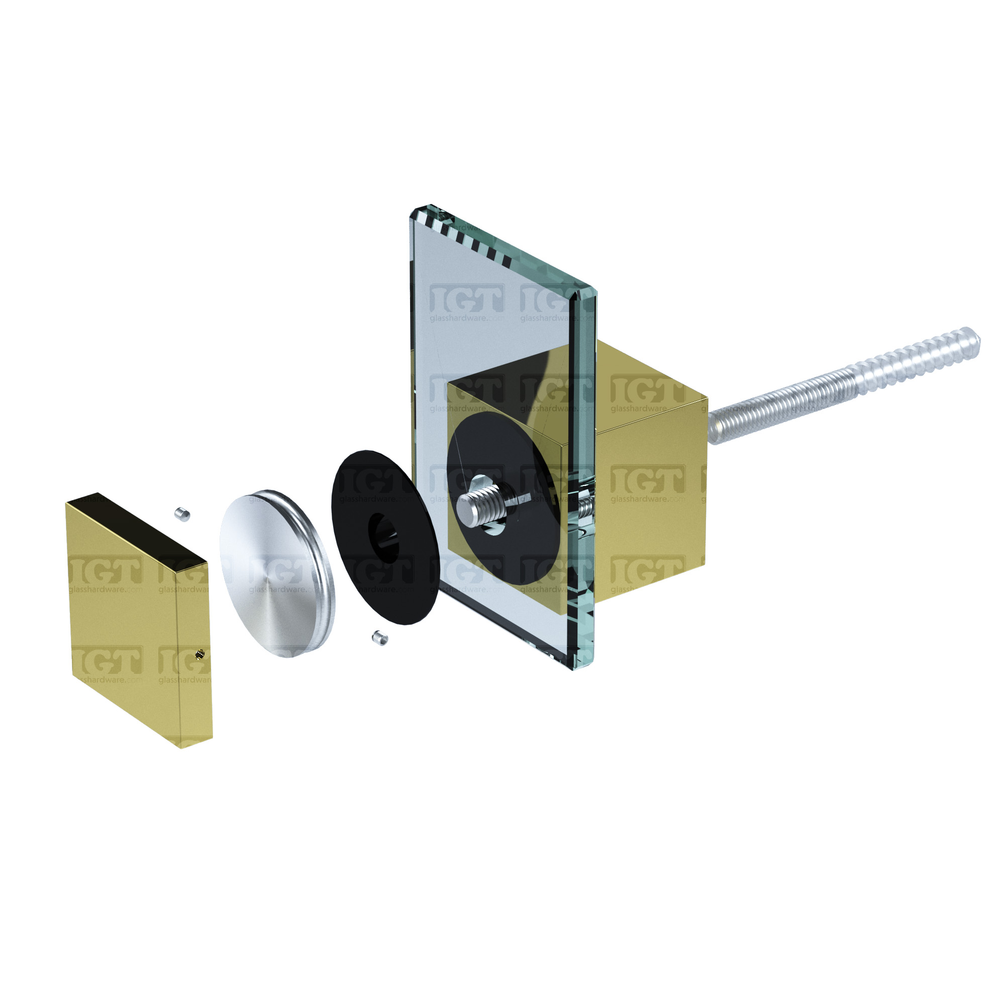 Square Glass Standoff Heavy Duty 1-3/4″ x 2″ – Gold Brushed - Image 3