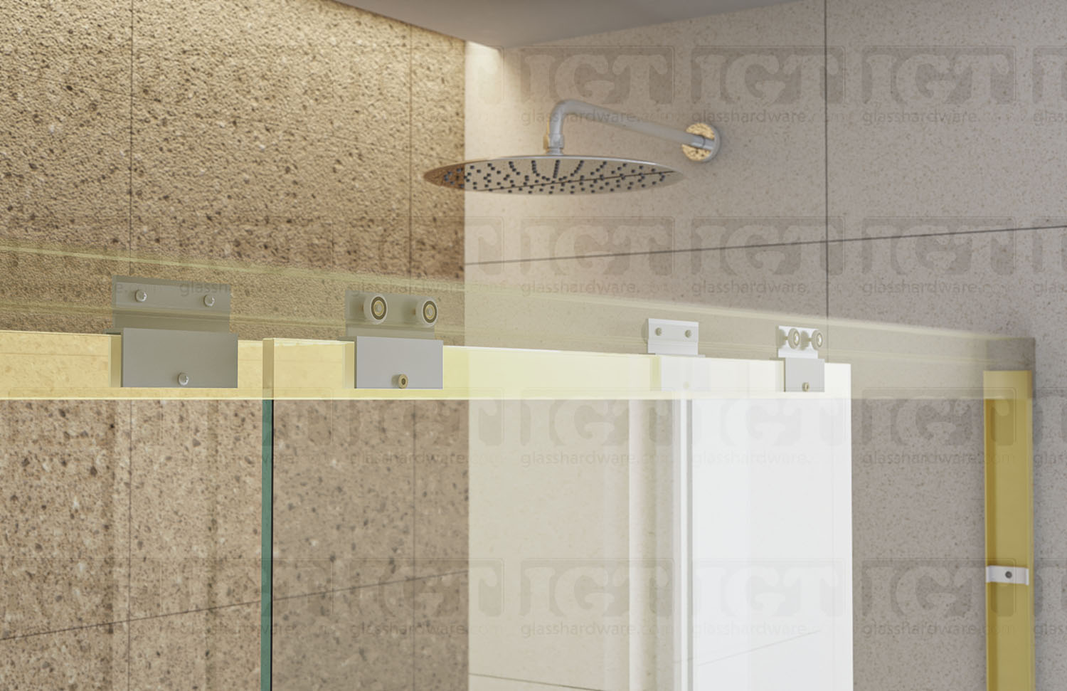 62"W x 76"H Bypass Sliding System - Gold Brushed - Image 4