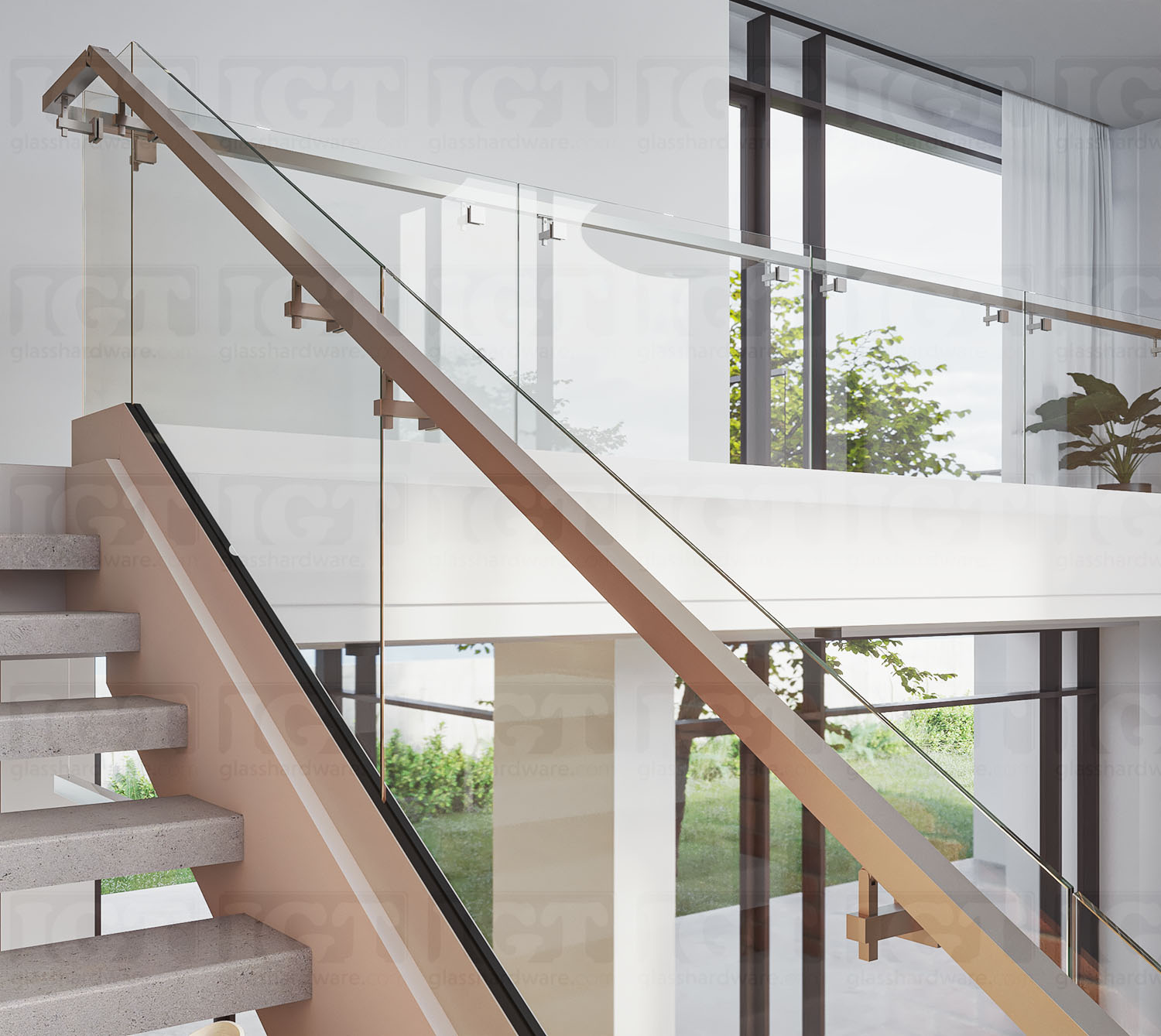 Square Adjustable Glass Mounted Hand Rail Bracket - Brushed Stainless SS316L - Image 4