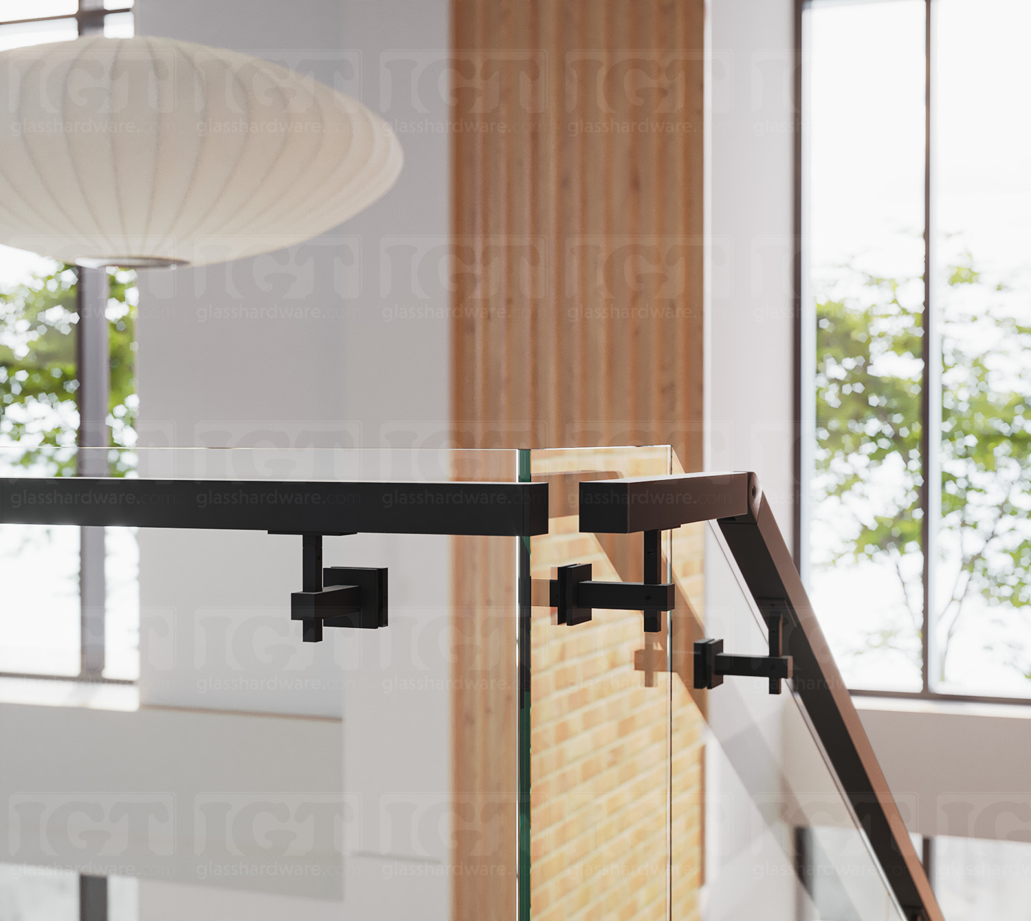 Square Adjustable Glass Mounted Hand Rail Bracket - Matte Black - Image 3
