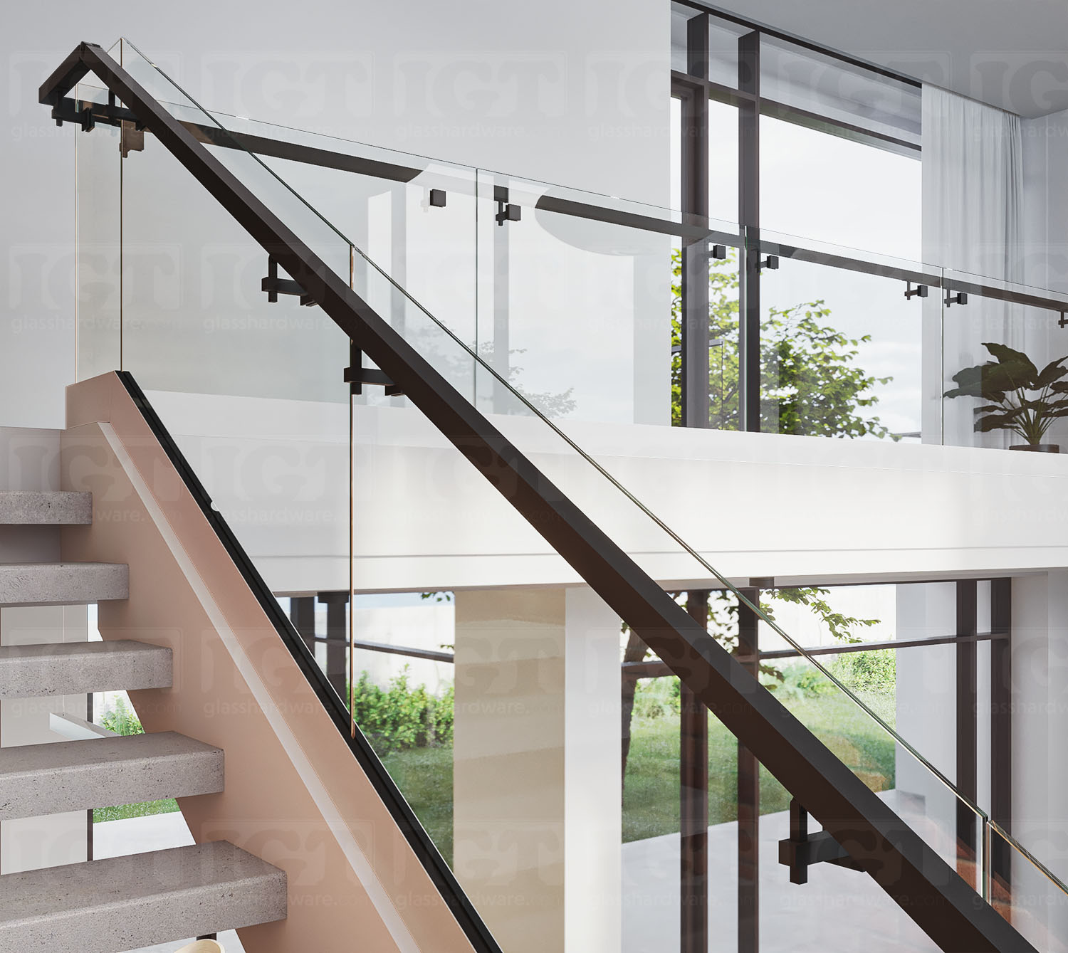 Square Adjustable Glass Mounted Hand Rail Bracket - Matte Black - Image 4