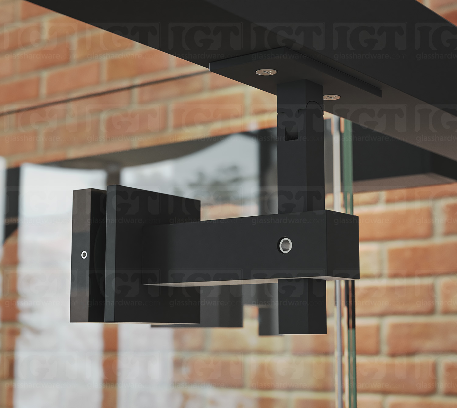 Square Adjustable Glass Mounted Hand Rail Bracket - Matte Black - Image 5