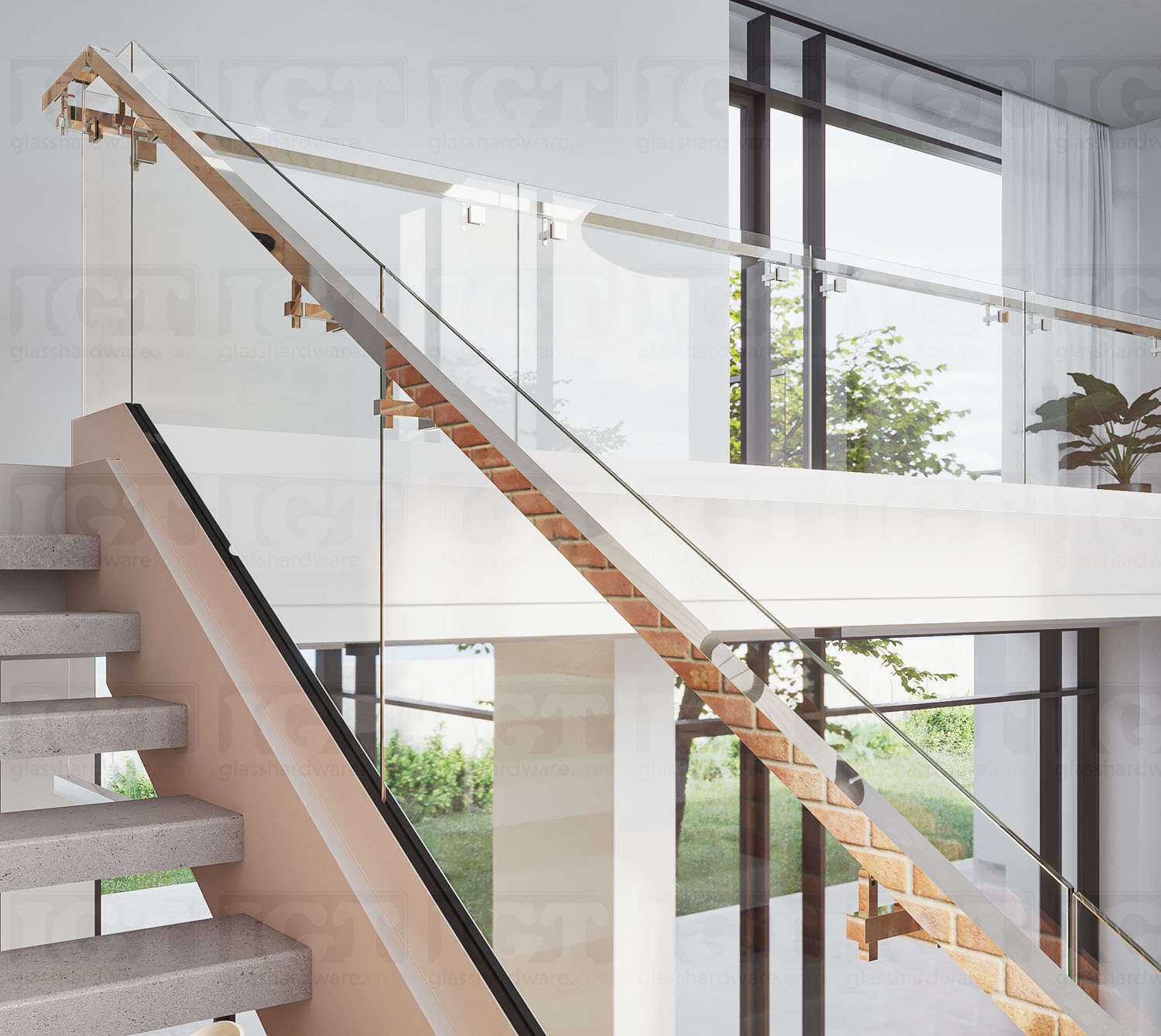 Square Adjustable Glass Mounted Hand Rail Bracket - Polished Stainless - Image 4