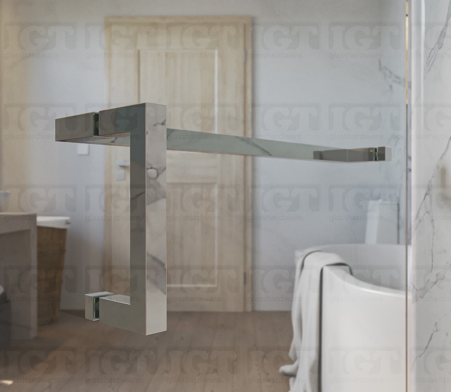 6" Pull & 18" Square Tube Towel Bar - Chrome Finish - Image 5