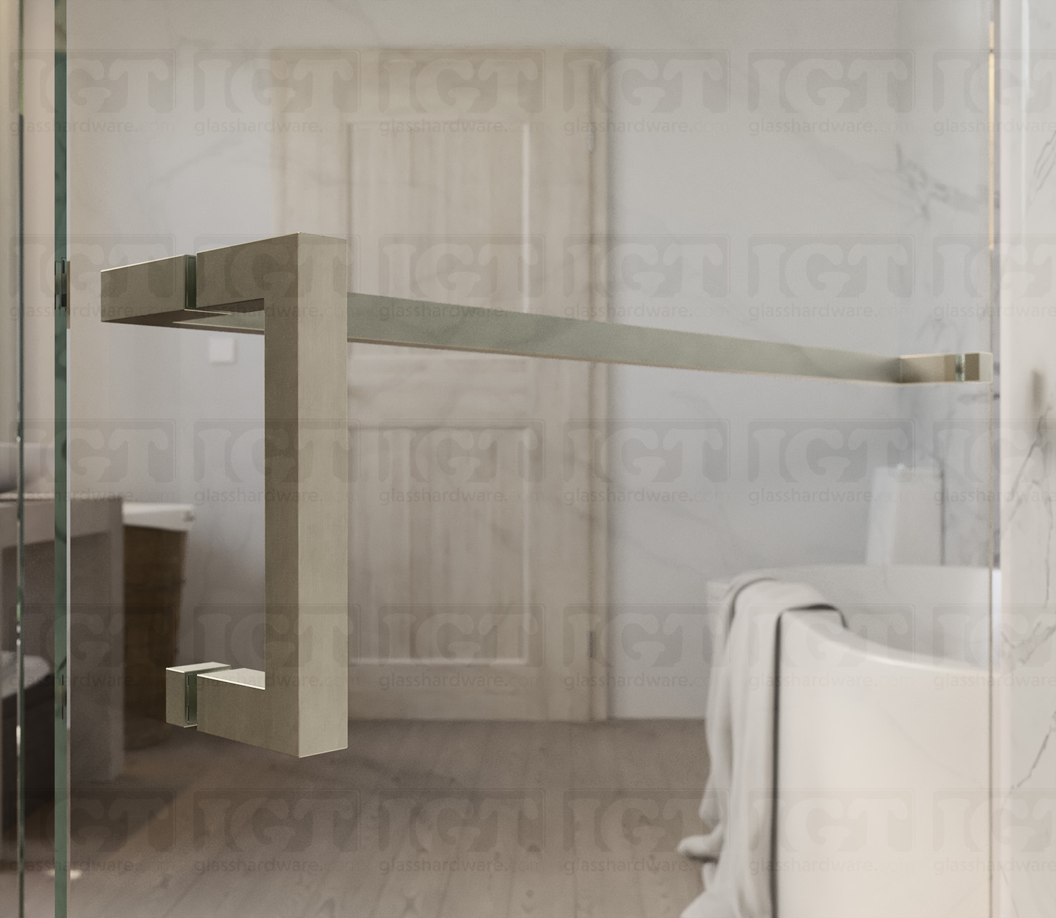 6" Pull & 24" Square Tube Towel Bar - Br. Nickel Finish - Image 5