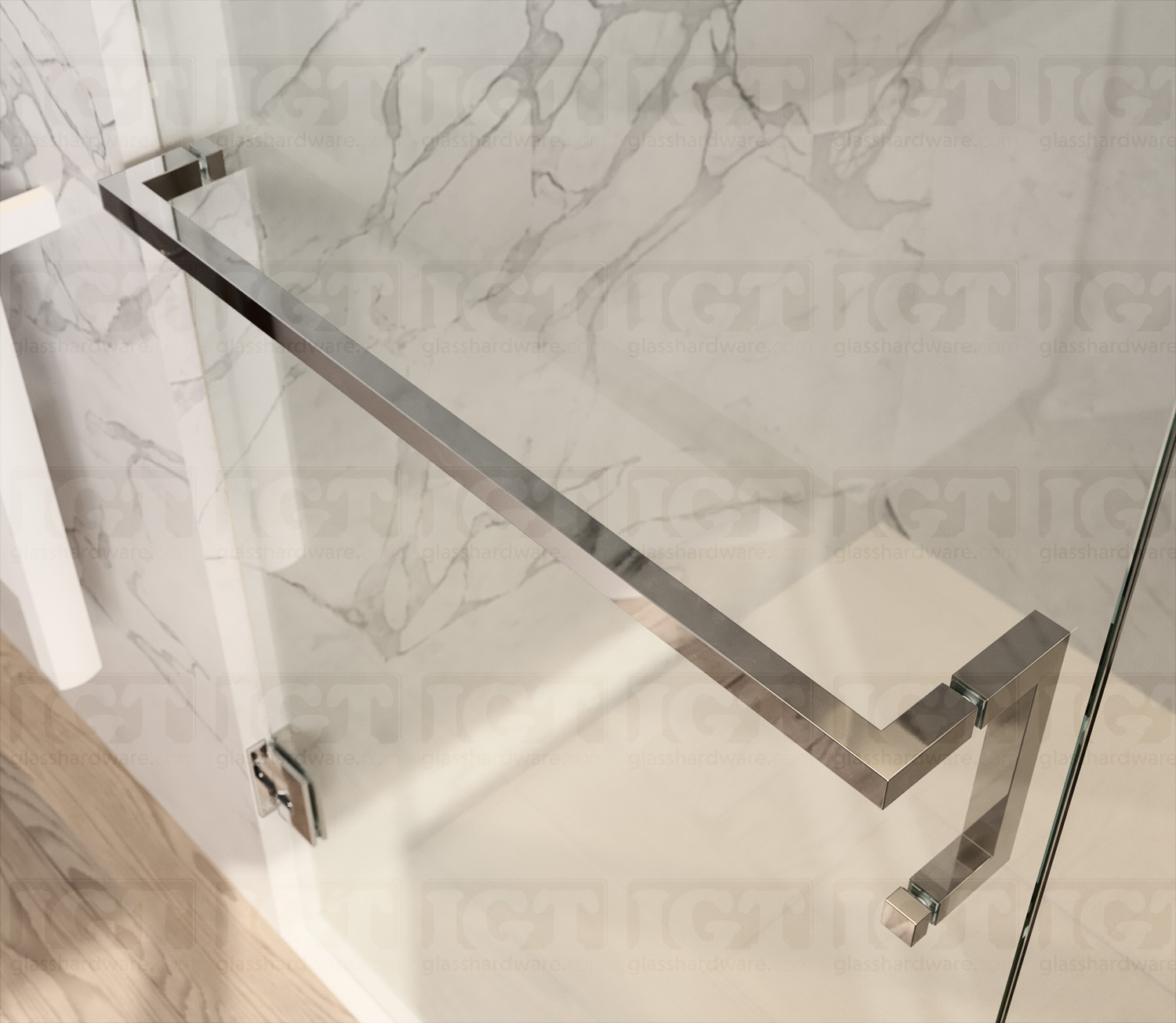 6" Pull & 24" Square Tube Towel Bar - Chrome Finish - Image 3
