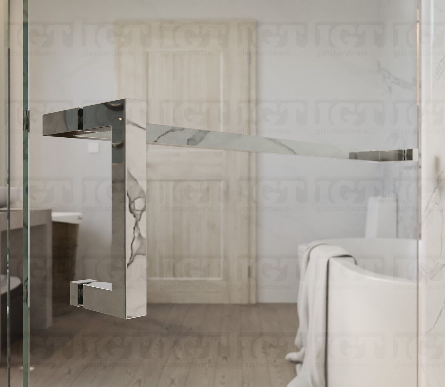 6" Pull & 24" Square Tube Towel Bar - Chrome Finish - Image 5