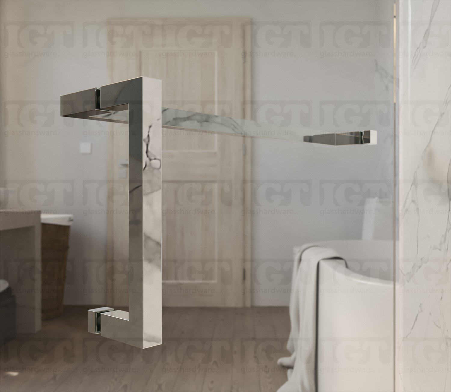 8" Pull & 18" Square Tube Towel Bar - Chrome Finish - Image 5