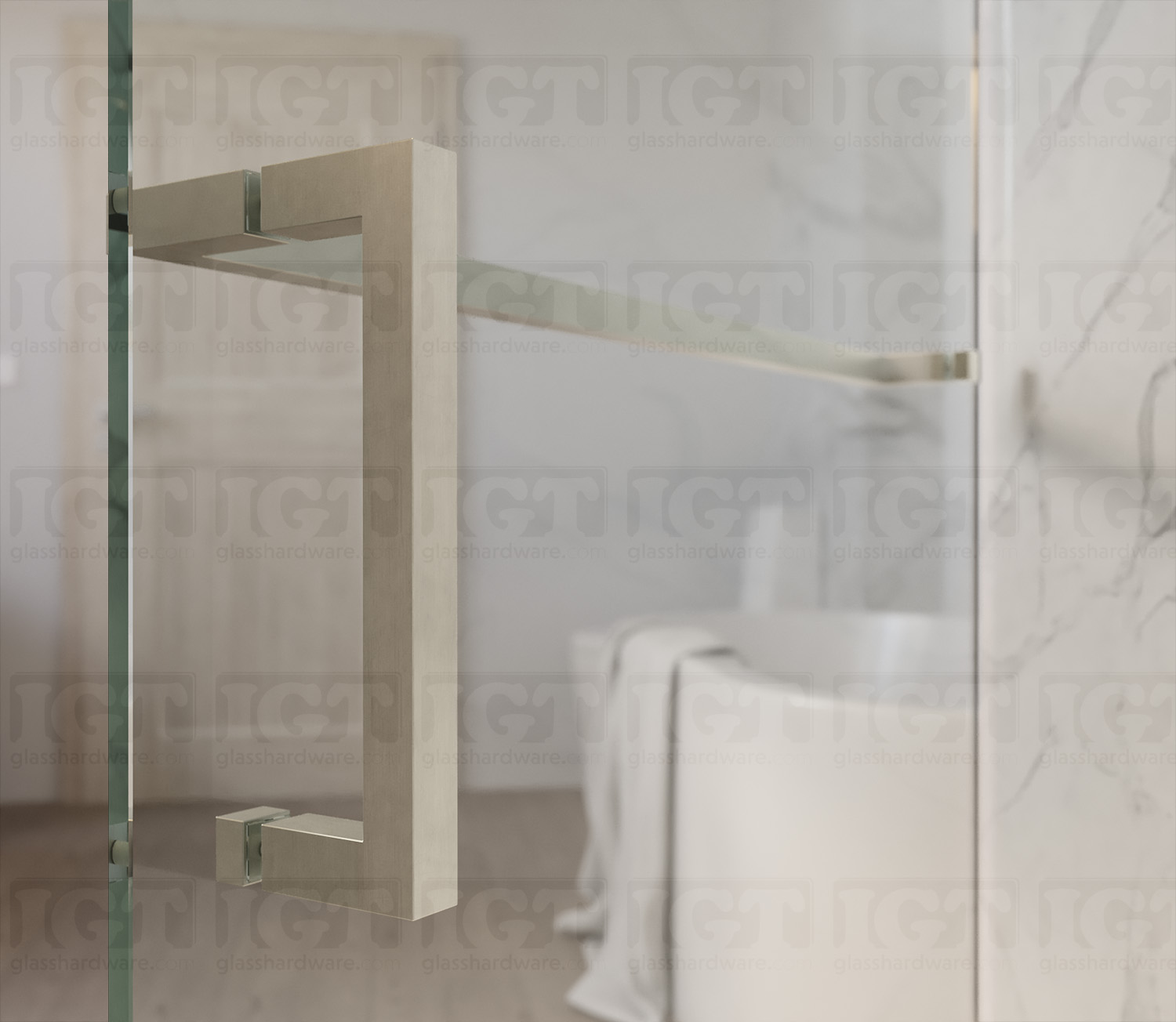 8" Pull & 24" Square Tube Towel Bar - Br. Nickel Finish - Image 5