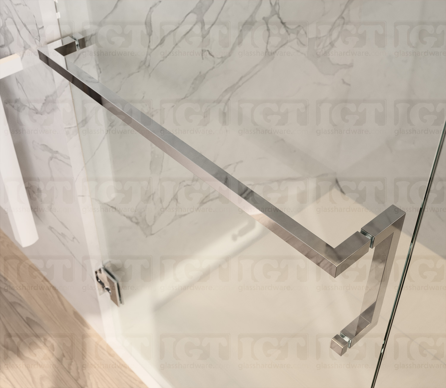 8" Pull & 24" Square Tube Towel Bar - Chrome Finish - Image 3